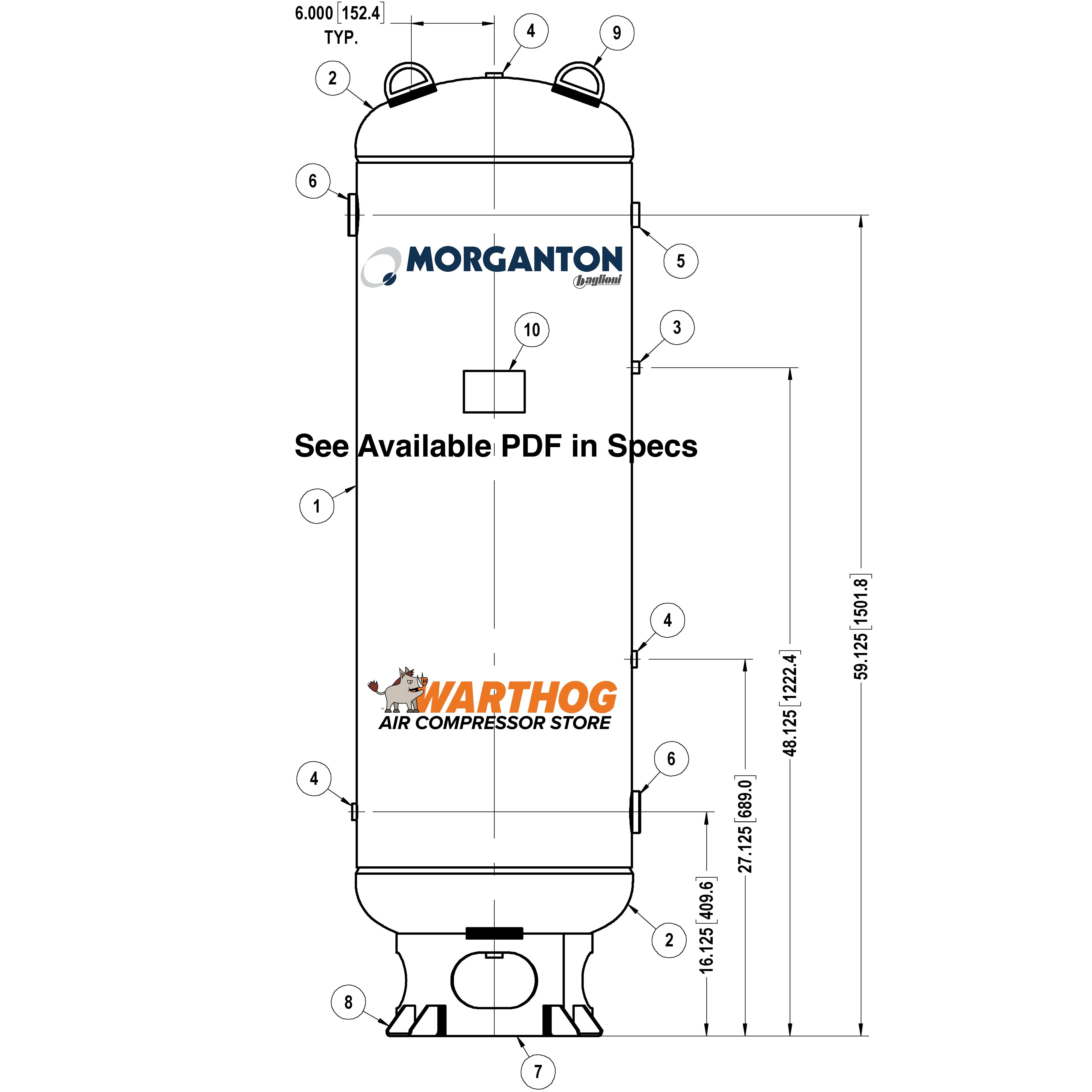 80 Gallon 300 PSI Vertical Air Tank with Base ring by Morganton | VES0009767 Morganton