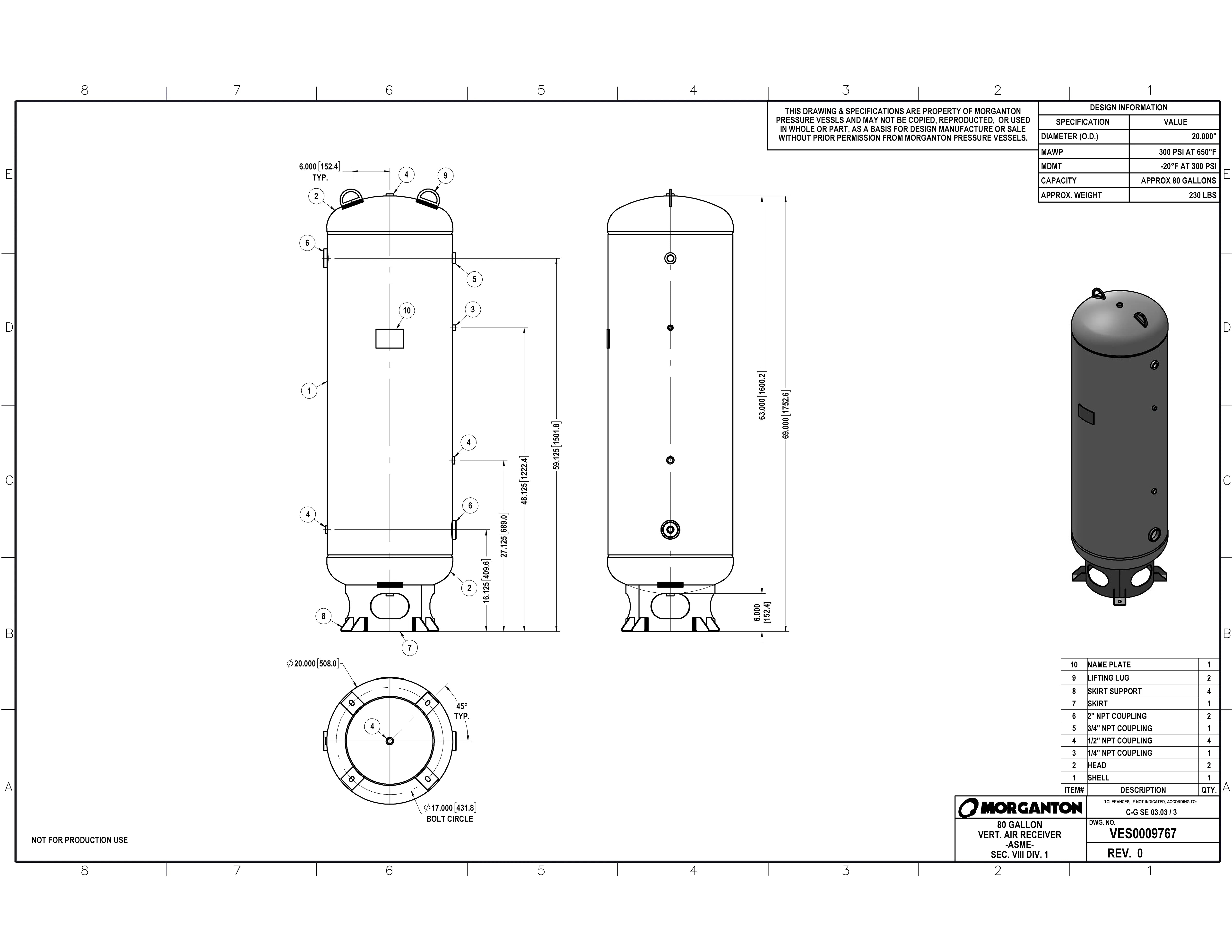 80 Gallon 300 PSI Vertical Air Tank with Base ring by Morganton | VES0009767 Morganton