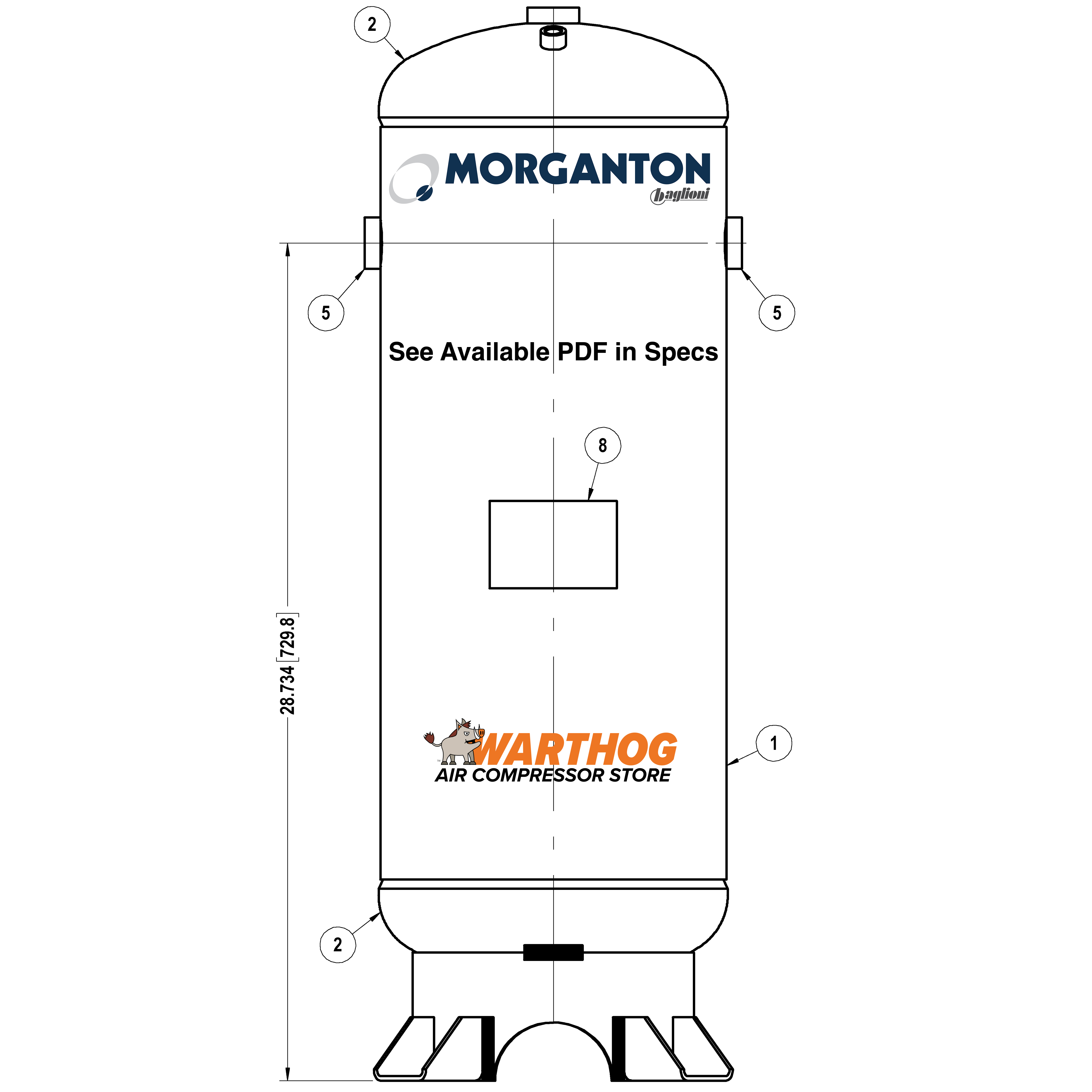 15 Gallon 200 PSI Vertical Air Tank with Base ring by Morganton | VES0009897