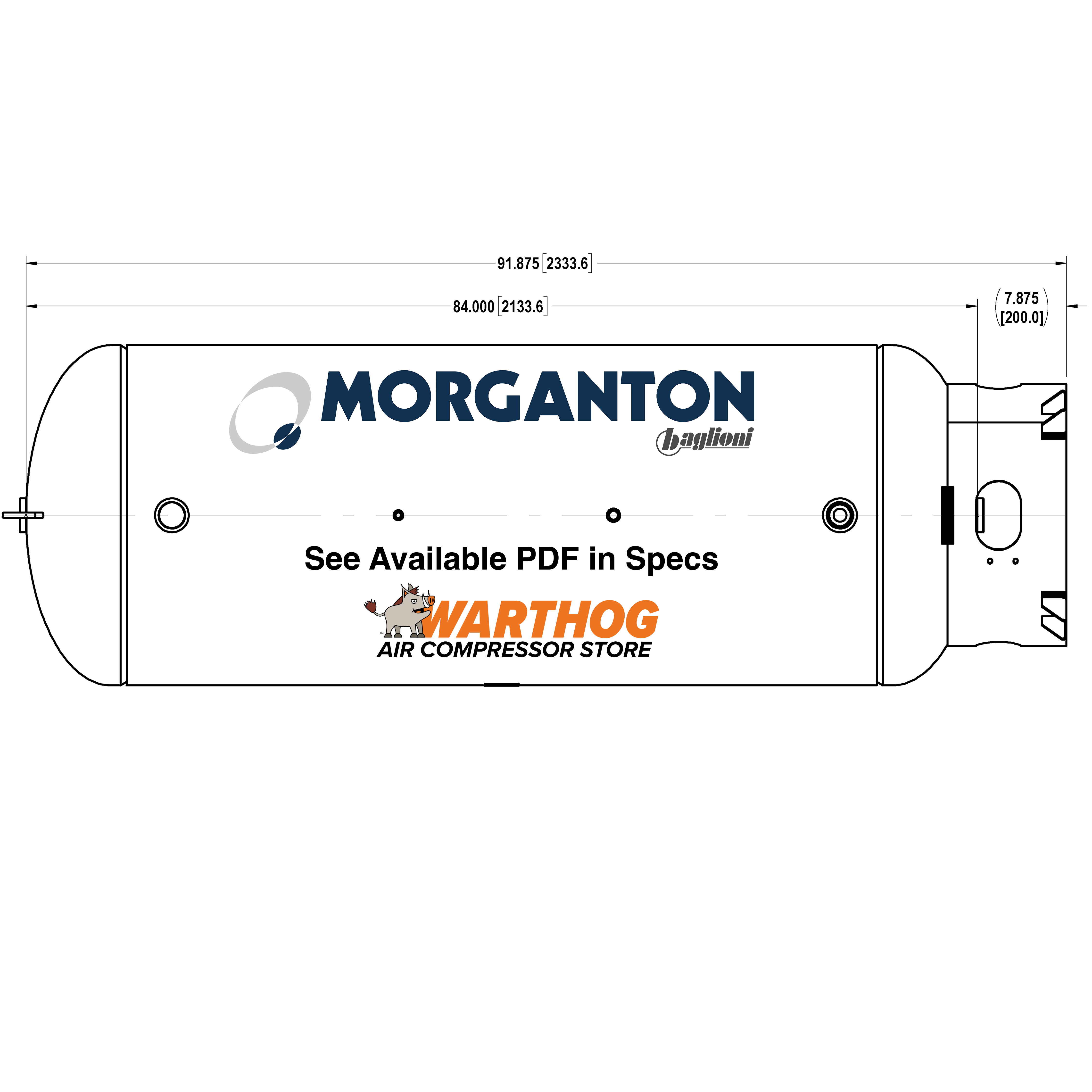 240 Gallon 300 PSI Vertical Air Tank with Base ring by Morganton | VES0009907 - Grey Primer