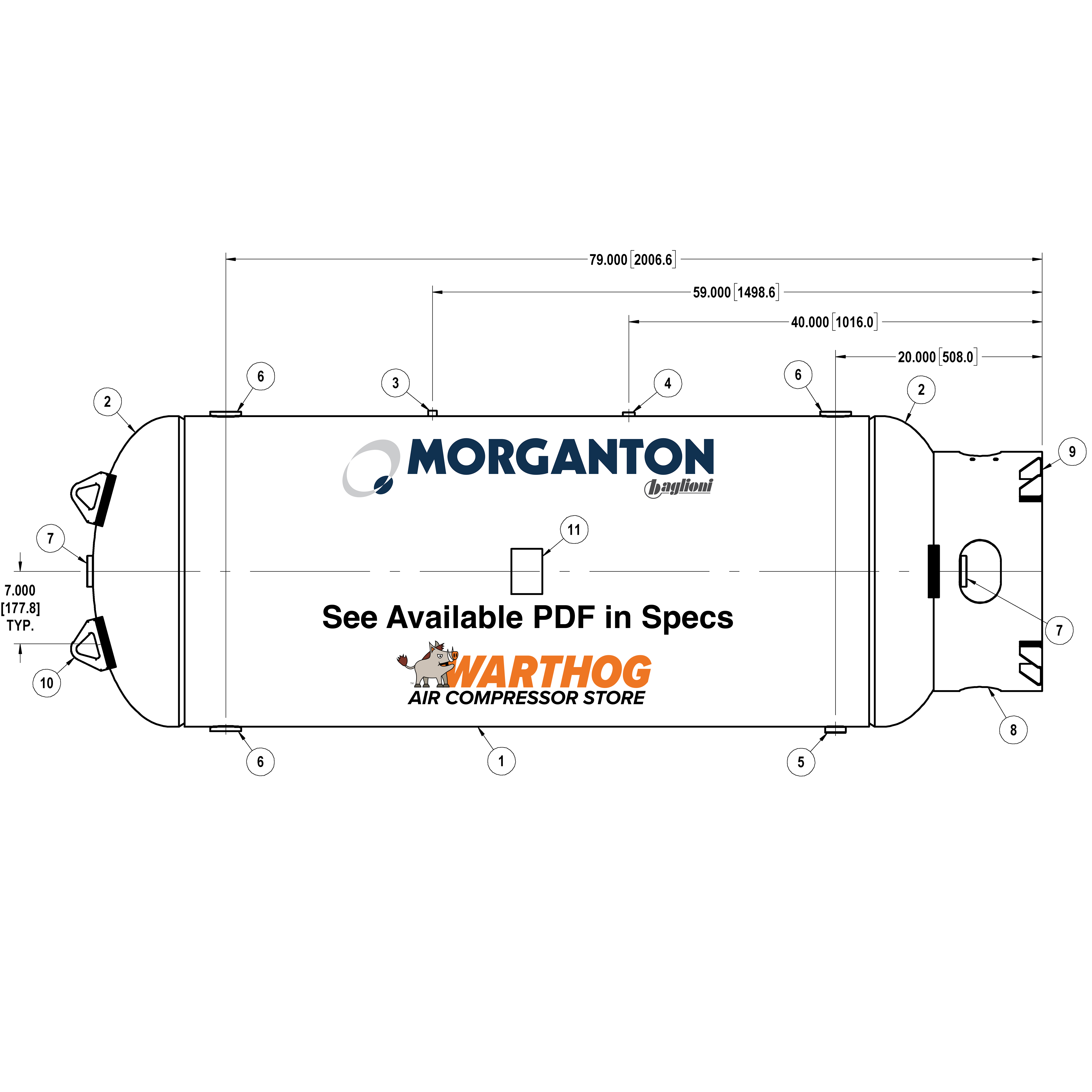 240 Gallon 300 PSI Vertical Air Tank with Base ring by Morganton | VES0009907 - Grey Primer