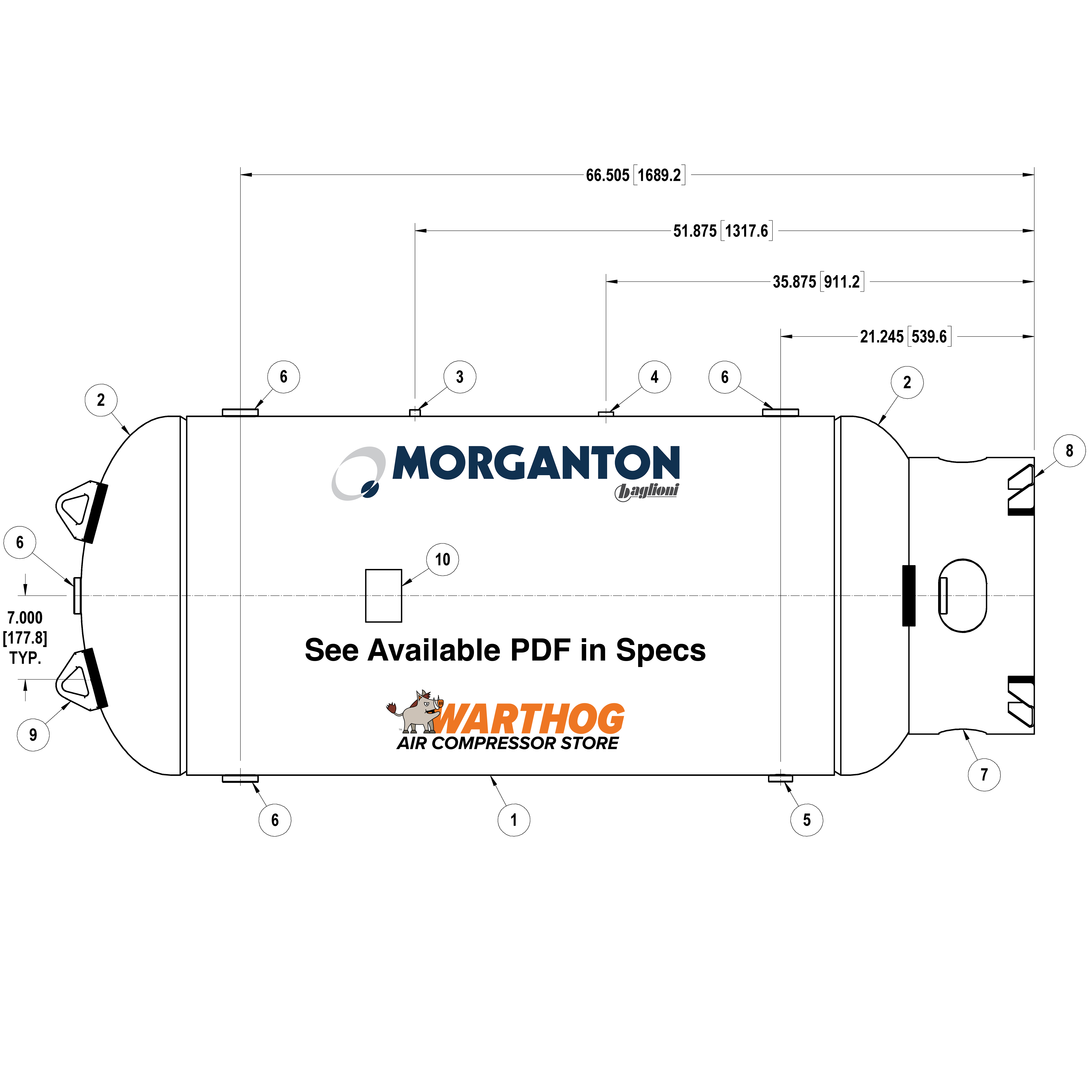 200 Gallon 300 PSI Vertical Air Tank with Base ring by Morganton | VES0009921