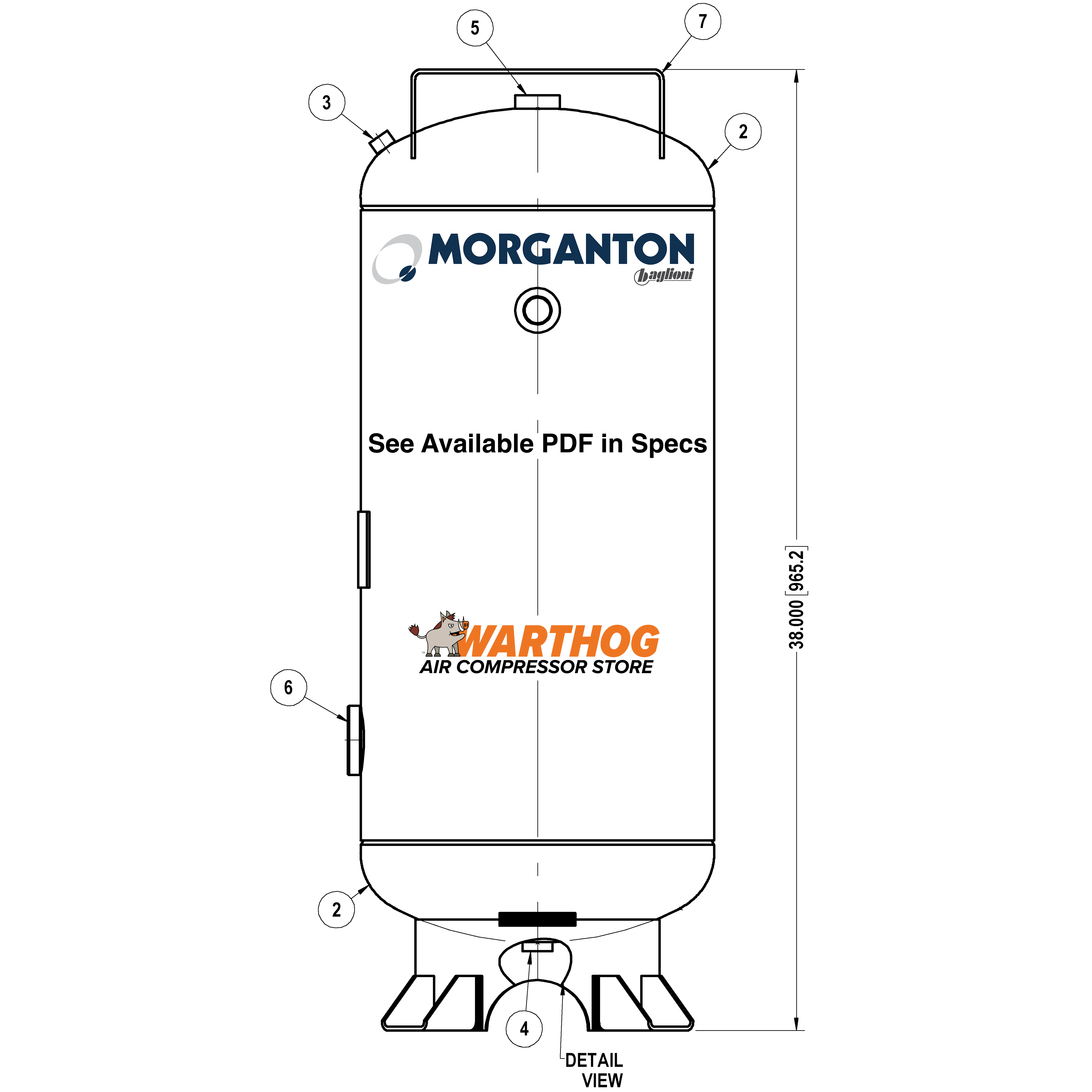 20 Gallon 200 PSI Vertical Air Tank with Feet+Top plate by Morganton | VES0009979