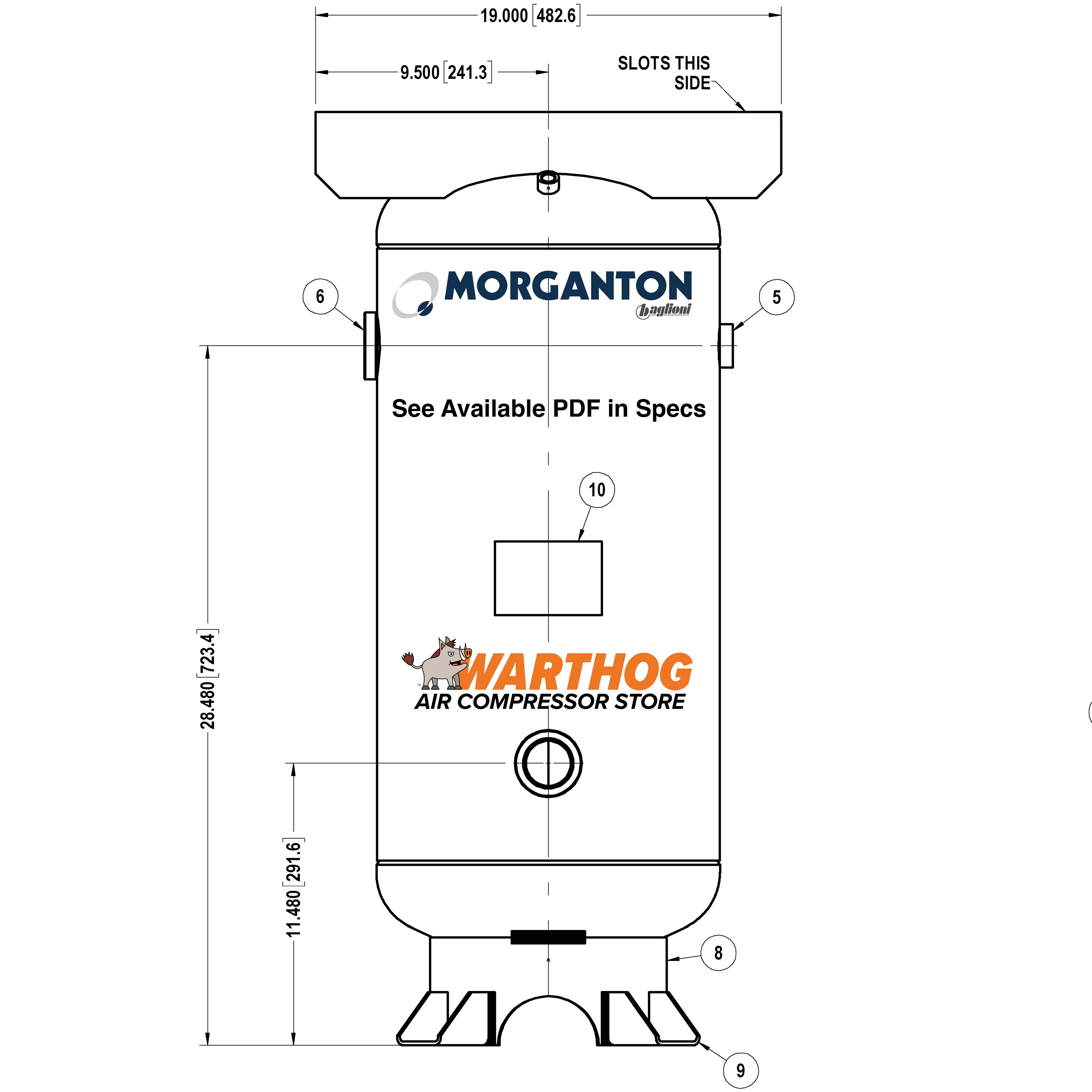 20 Gallon 200 PSI Vertical Air Tank with Feet+Top plate by Morganton | VES0009979