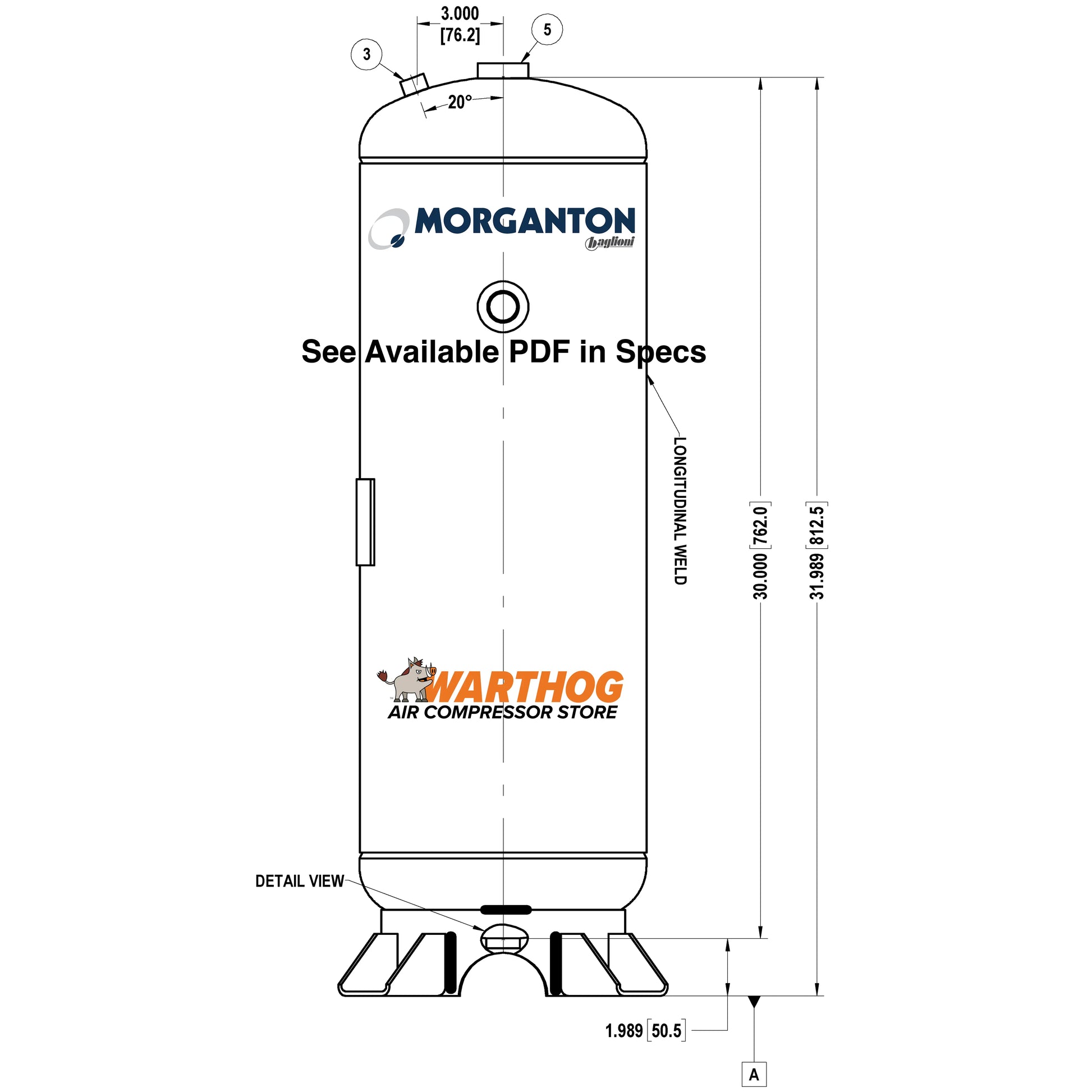10 Gallon 200 PSI Vertical Air Tank with Base ring by Morganton | VES0010060 Morganton