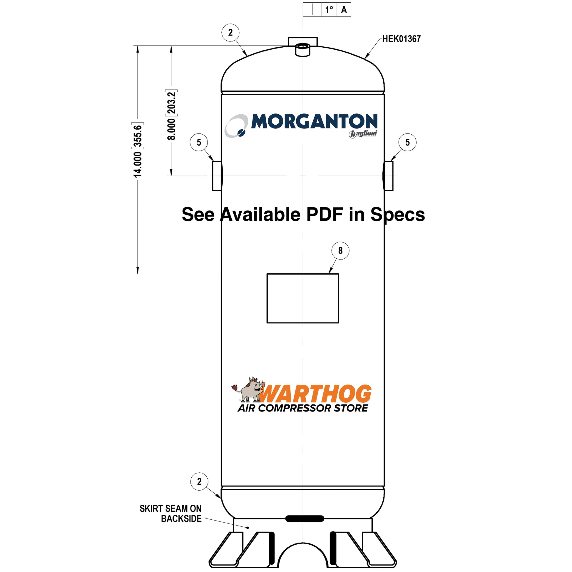 10 Gallon 200 PSI Vertical Air Tank with Base ring by Morganton | VES0010060 Morganton