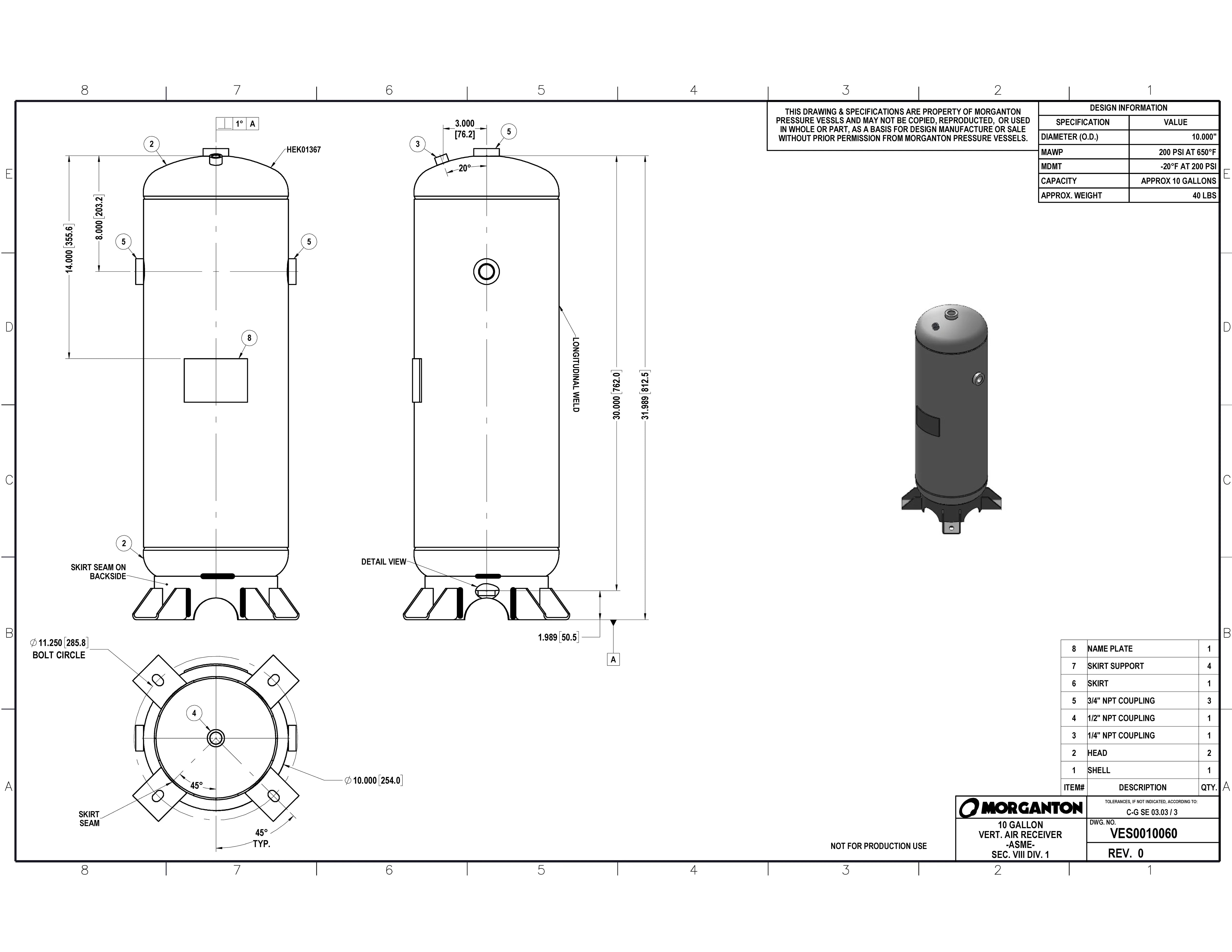 10 Gallon 200 PSI Vertical Air Tank with Base ring by Morganton | VES0010060 Morganton