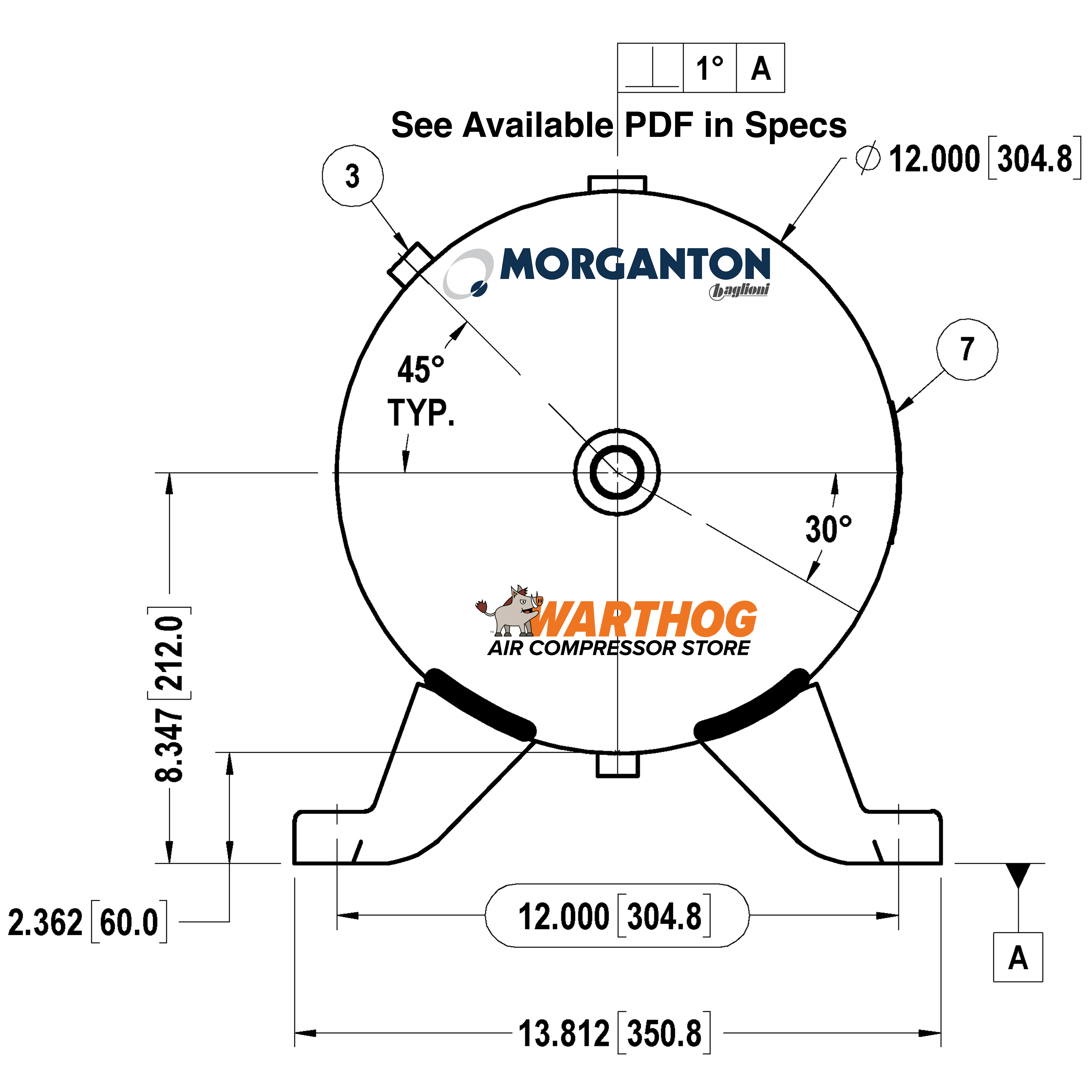 15 Gallon 200 PSI Horizontal Air Tank with Feet by Morganton | VES0010061