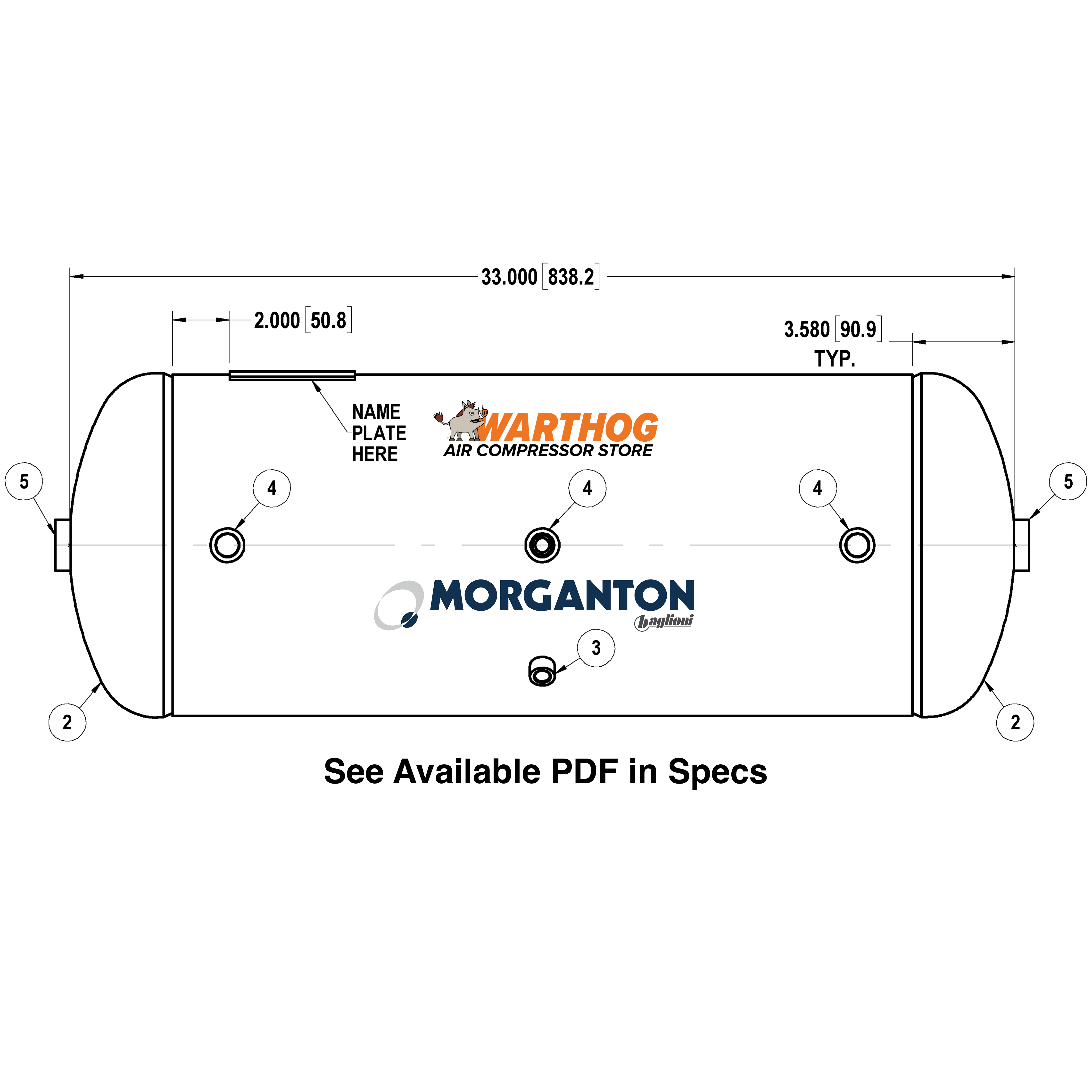 15 Gallon 200 PSI Horizontal Air Tank with Feet by Morganton | VES0010061