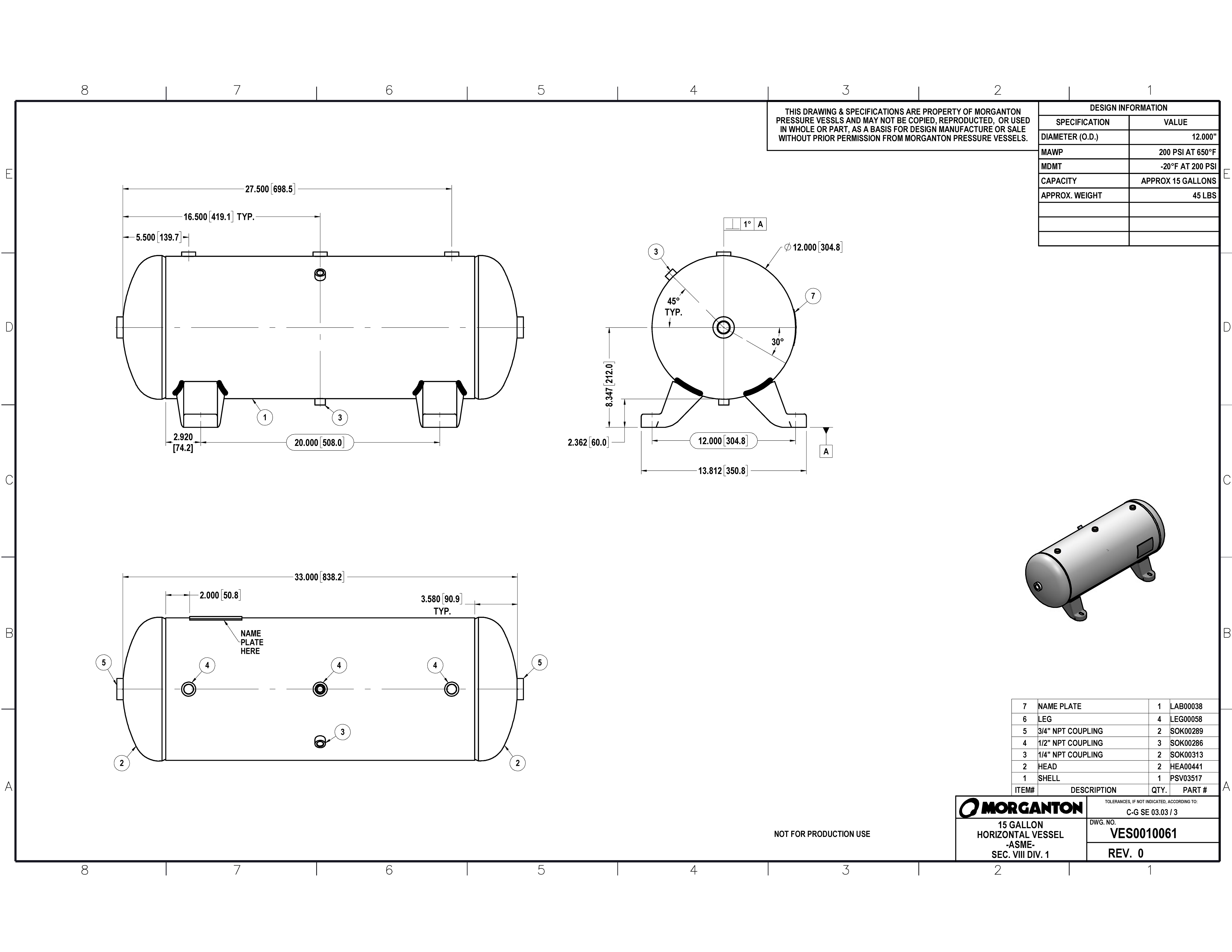 15 Gallon 200 PSI Horizontal Air Tank with Feet by Morganton | VES0010061