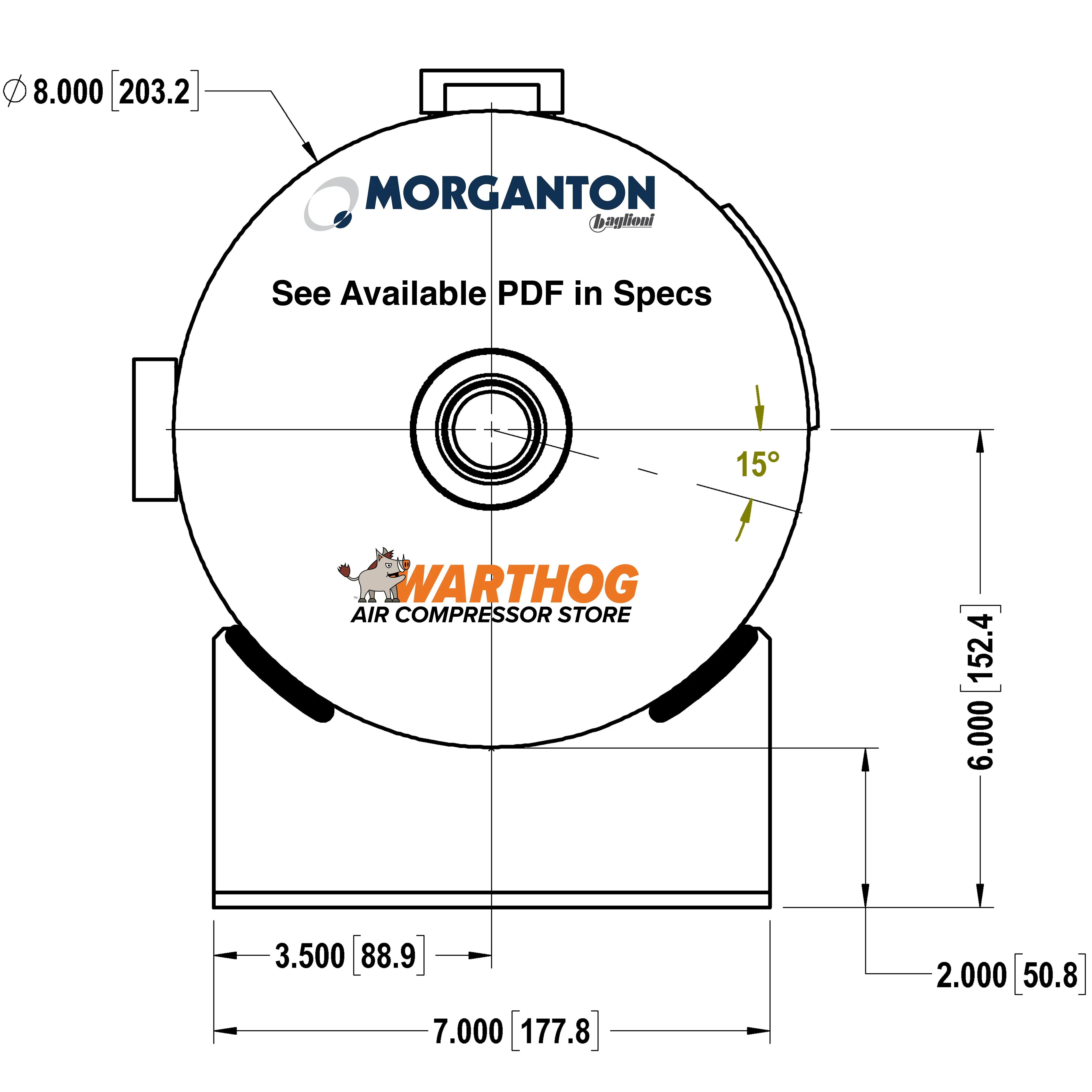 3 Gallon 200 PSI Horizontal Air Tank with Feet by Morganton | VES0010066 Morganton