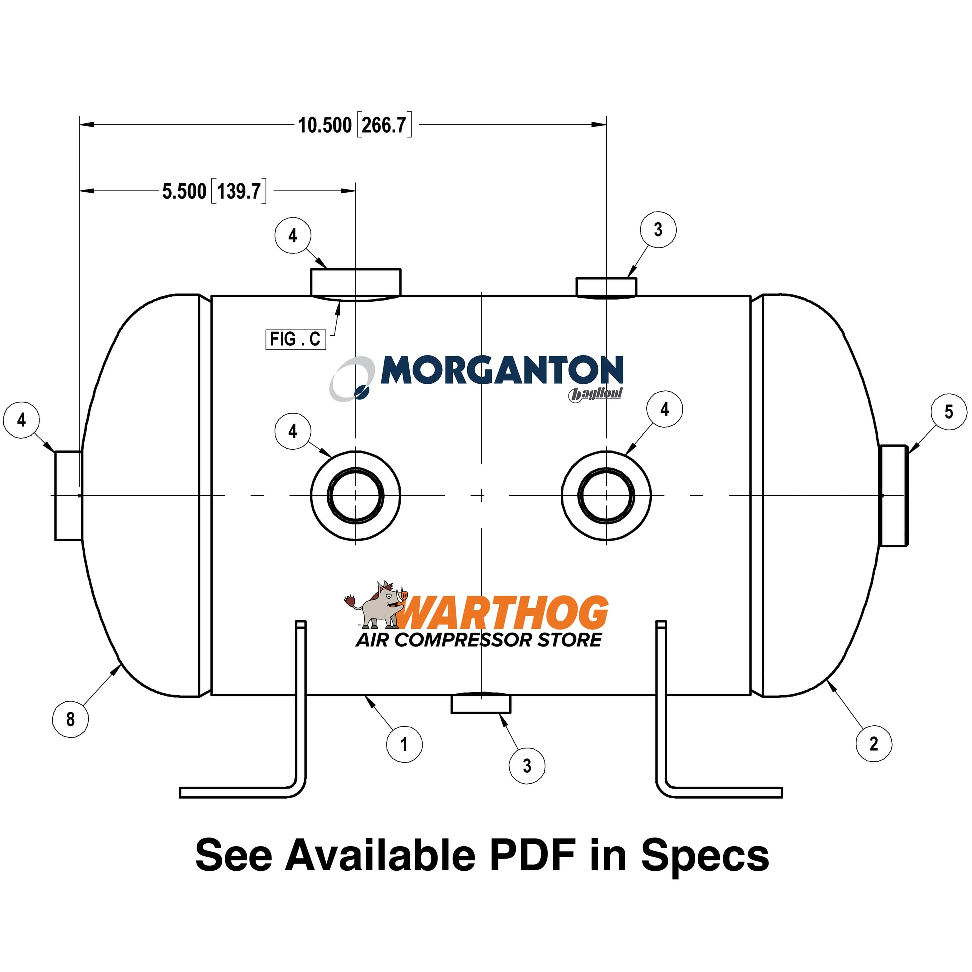 3 Gallon 200 PSI Horizontal Air Tank with Feet by Morganton | VES0010066 Morganton