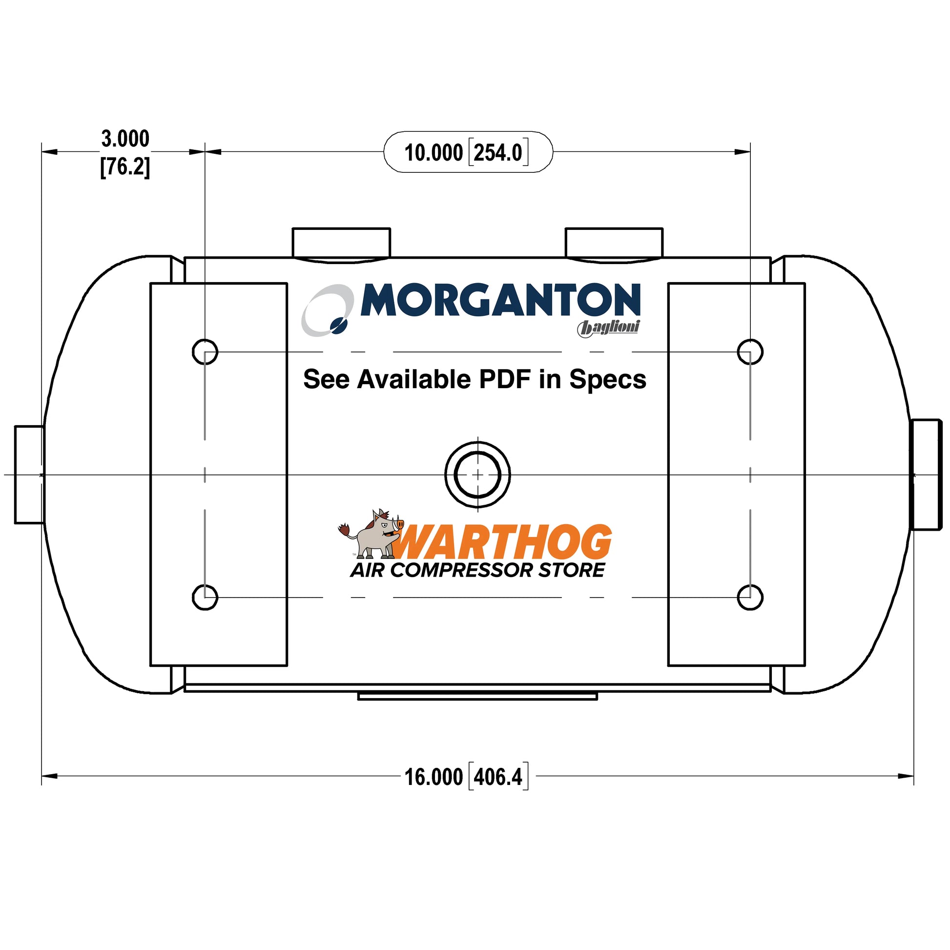 3 Gallon 200 PSI Horizontal Air Tank with Feet by Morganton | VES0010066 Morganton