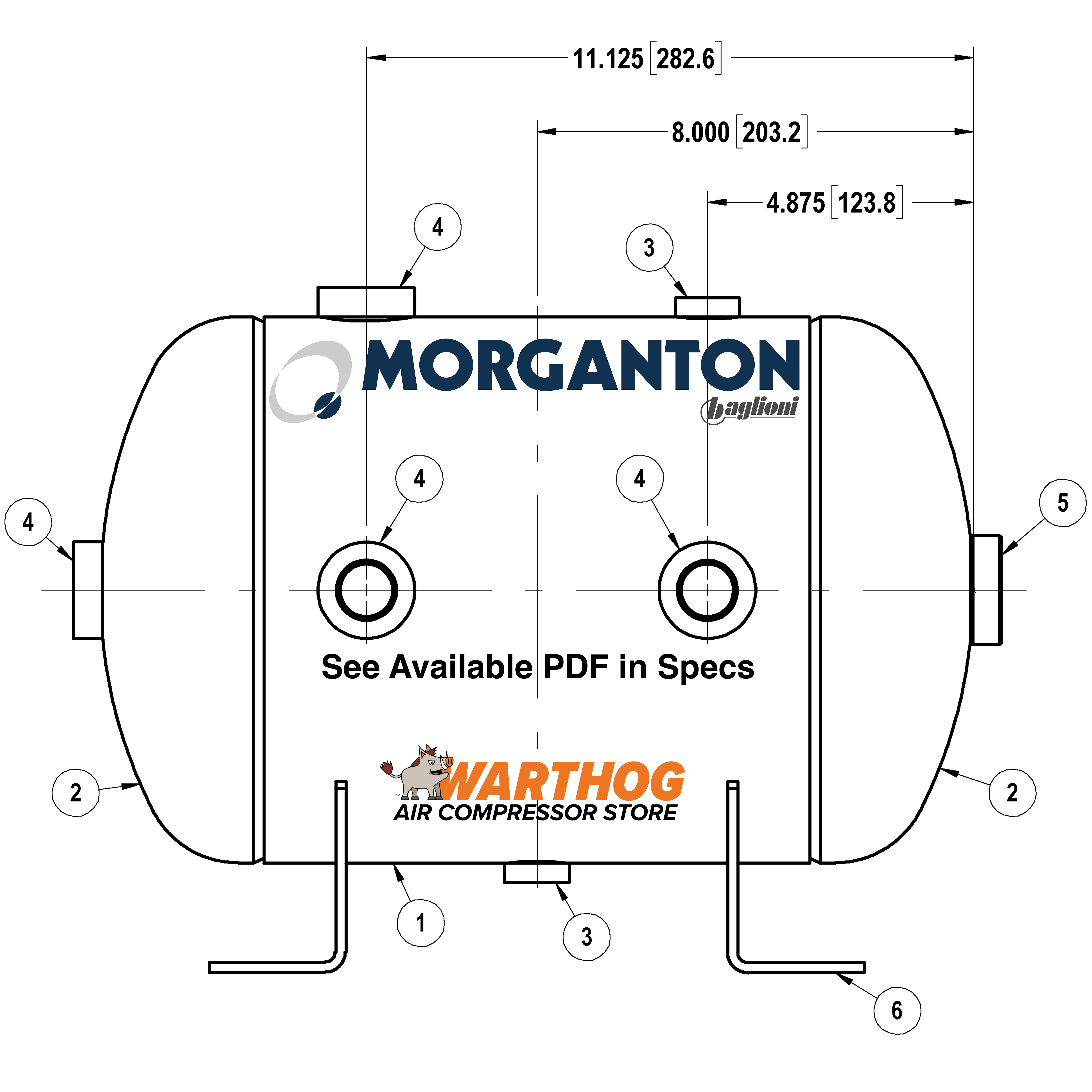 5 Gallon 200 PSI Horizontal Air Tank with Feet by Morganton | VES0010067