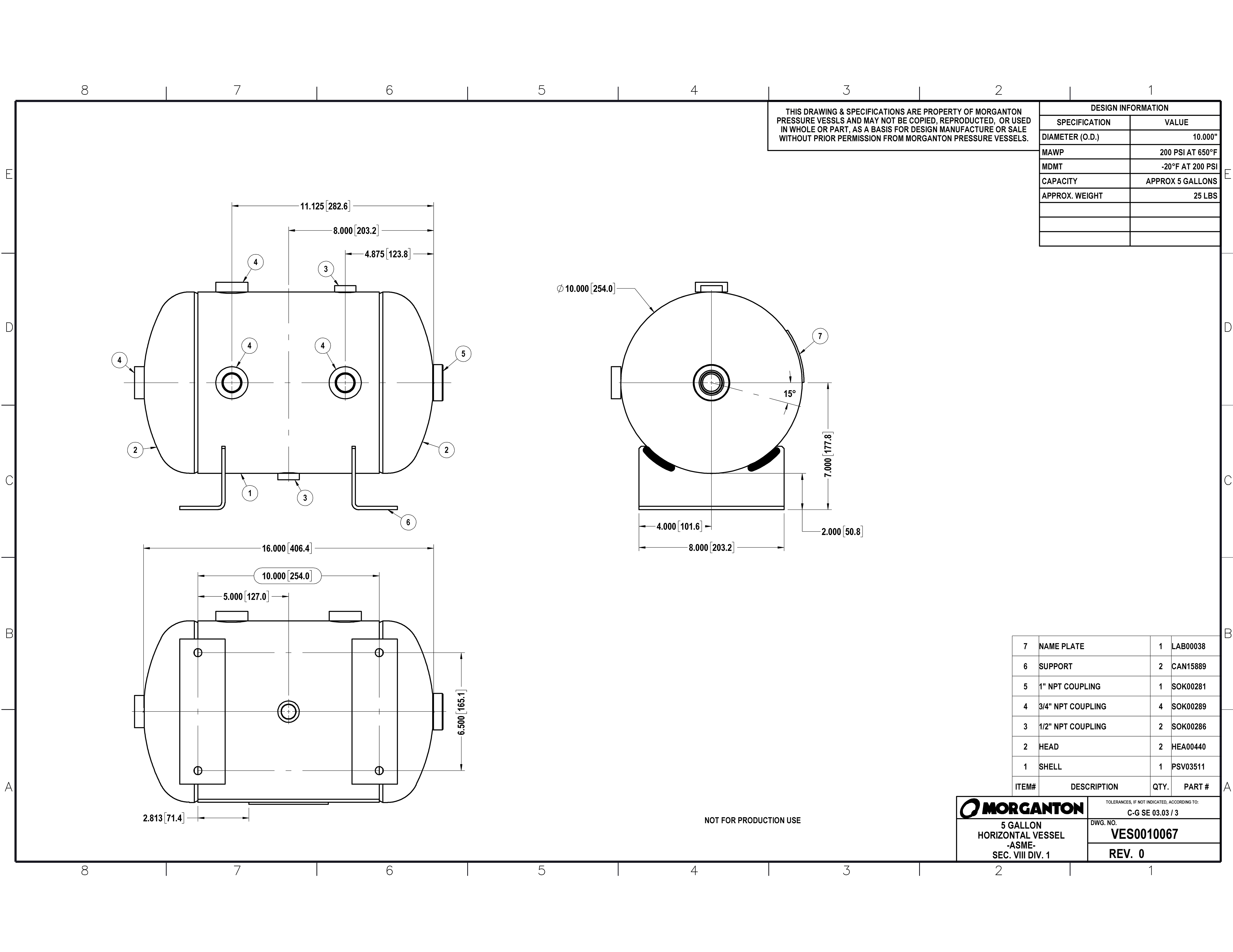 5 Gallon 200 PSI Horizontal Air Tank with Feet by Morganton | VES0010067