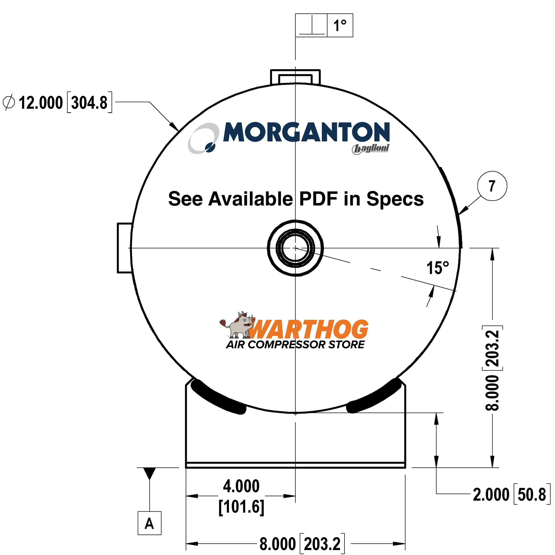 7 Gallon 200 PSI Horizontal Air Tank with Feet by Morganton | VES0010068 Morganton