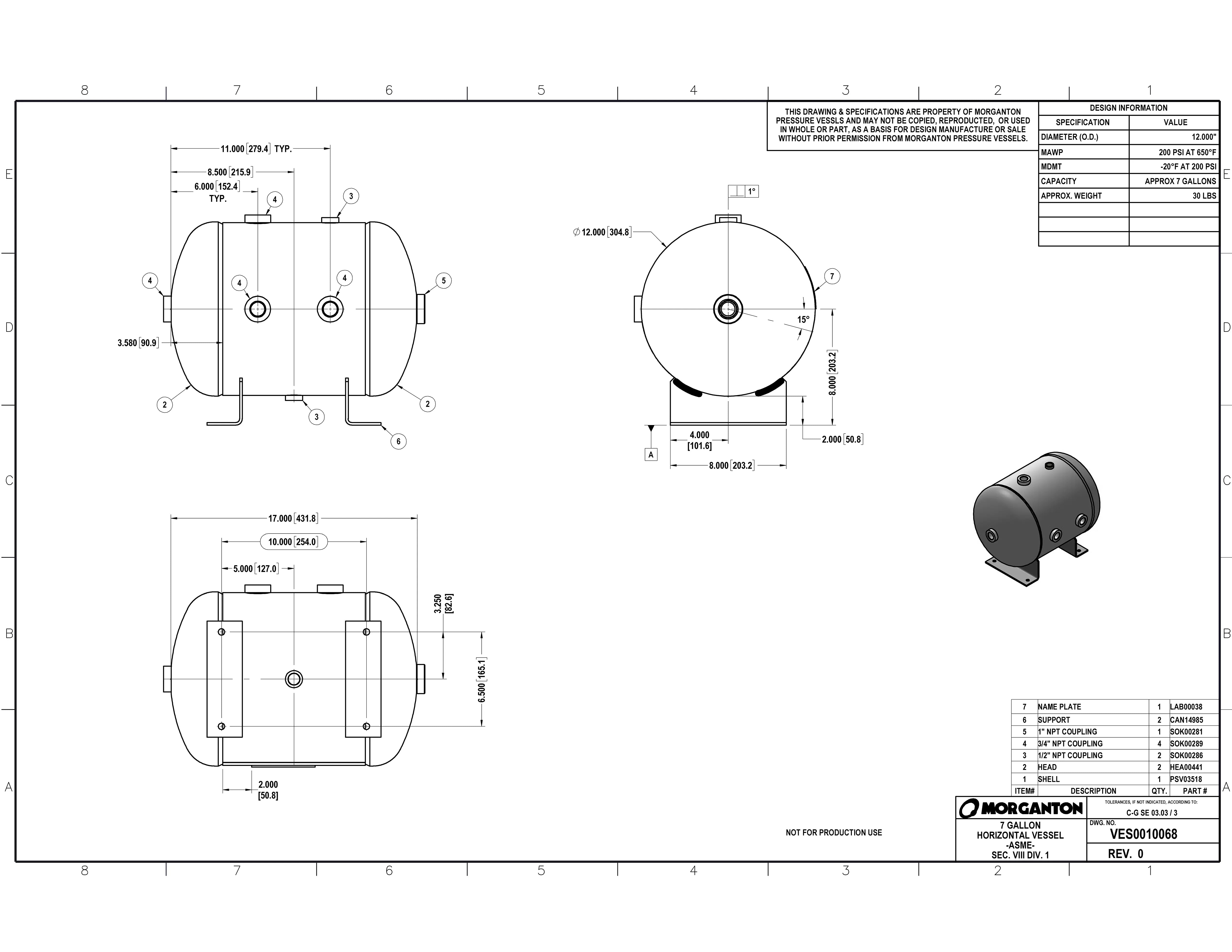 7 Gallon 200 PSI Horizontal Air Tank with Feet by Morganton | VES0010068 Morganton