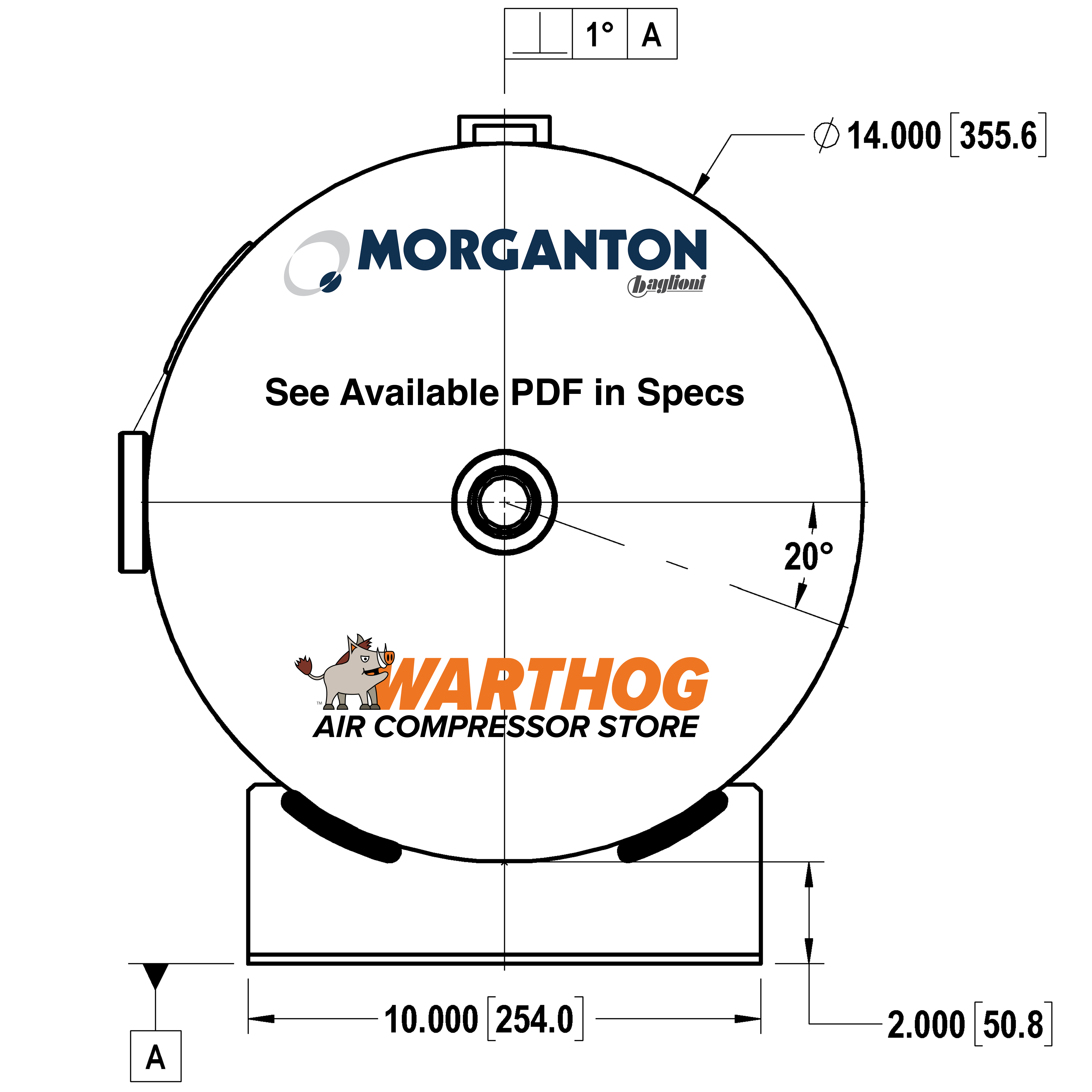 13 Gallon 200 PSI Horizontal Air Tank with Feet by Morganton | VES0010069