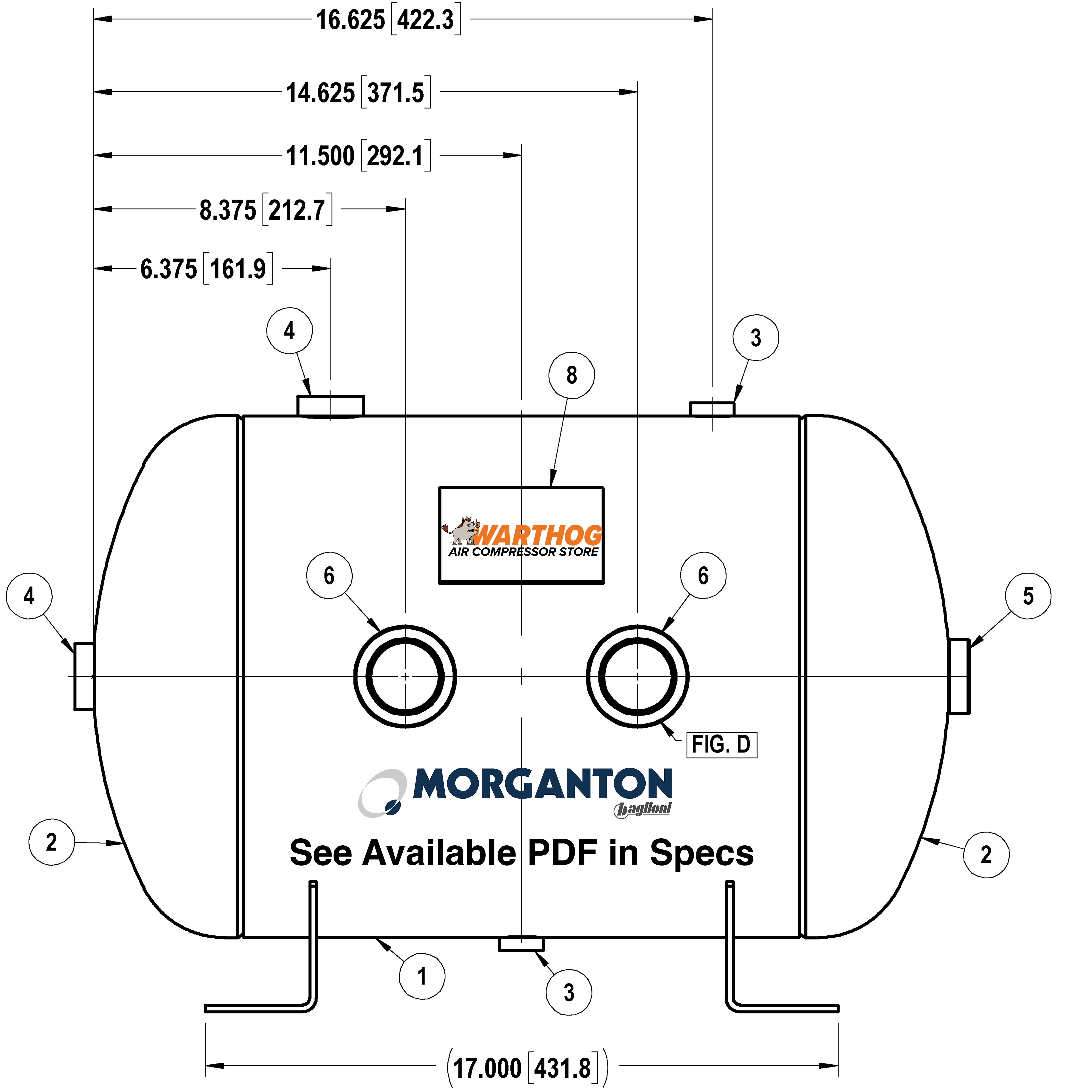 13 Gallon 200 PSI Horizontal Air Tank with Feet by Morganton | VES0010069
