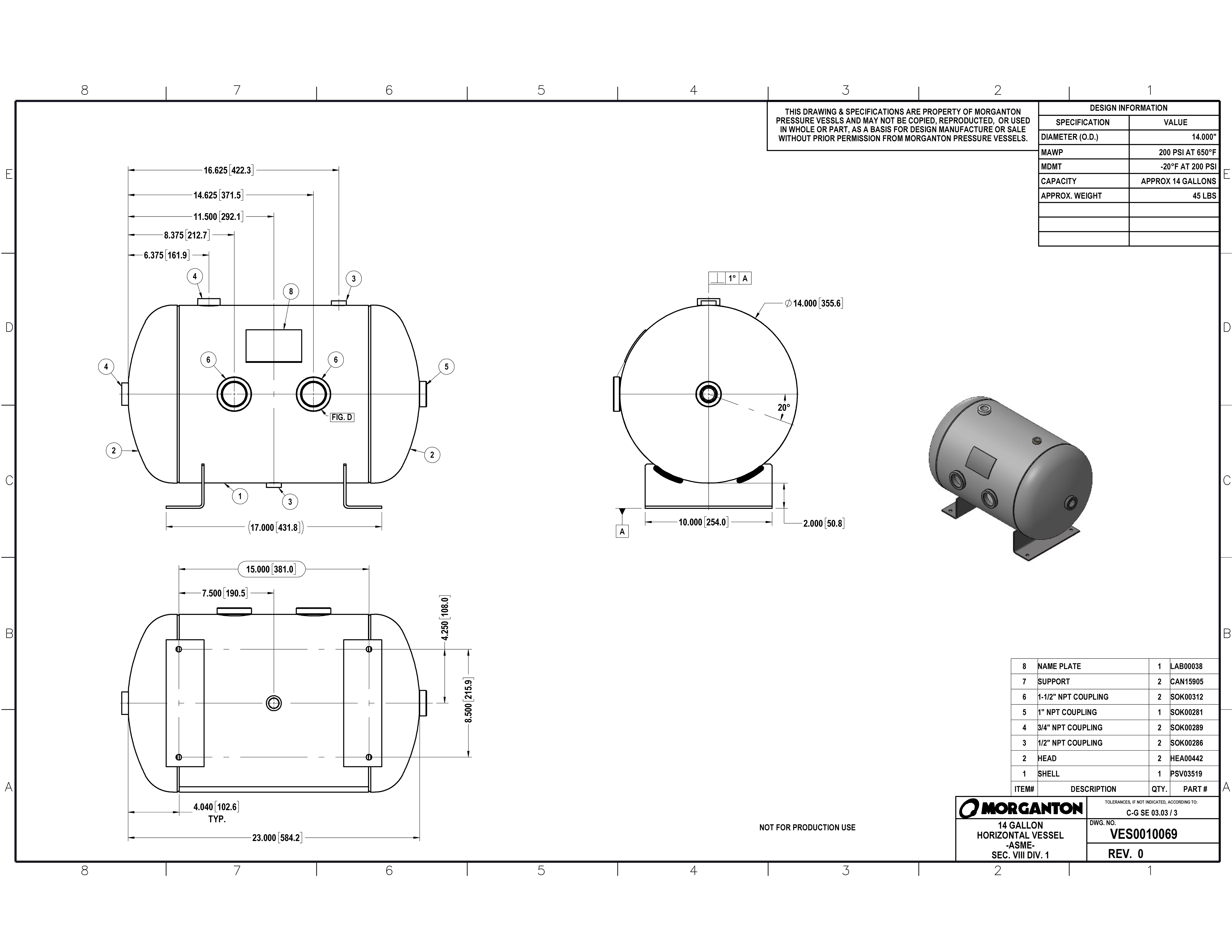13 Gallon 200 PSI Horizontal Air Tank with Feet by Morganton | VES0010069