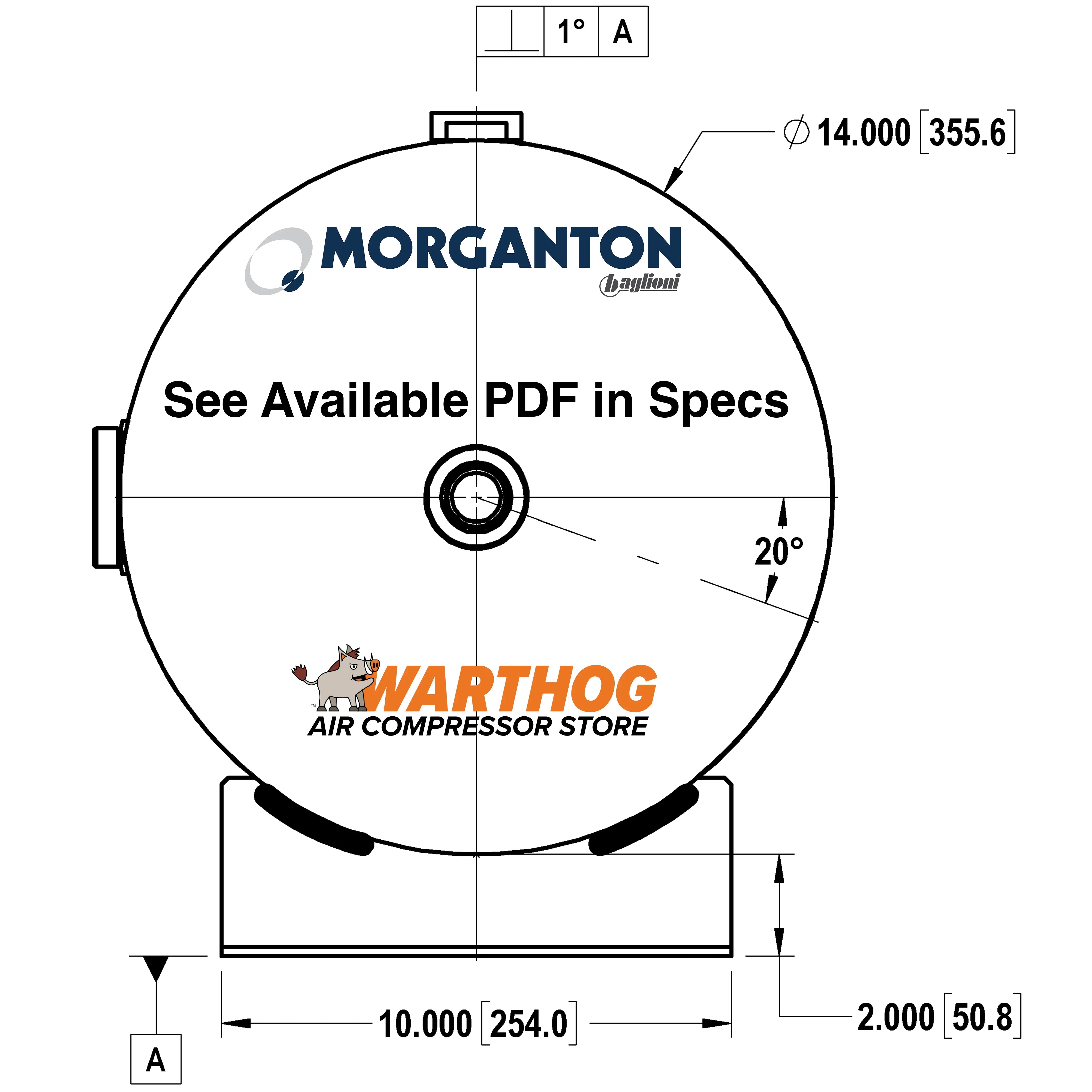 15 Gallon 200 PSI Horizontal Air Tank with Feet by Morganton | VES0010070 Morganton