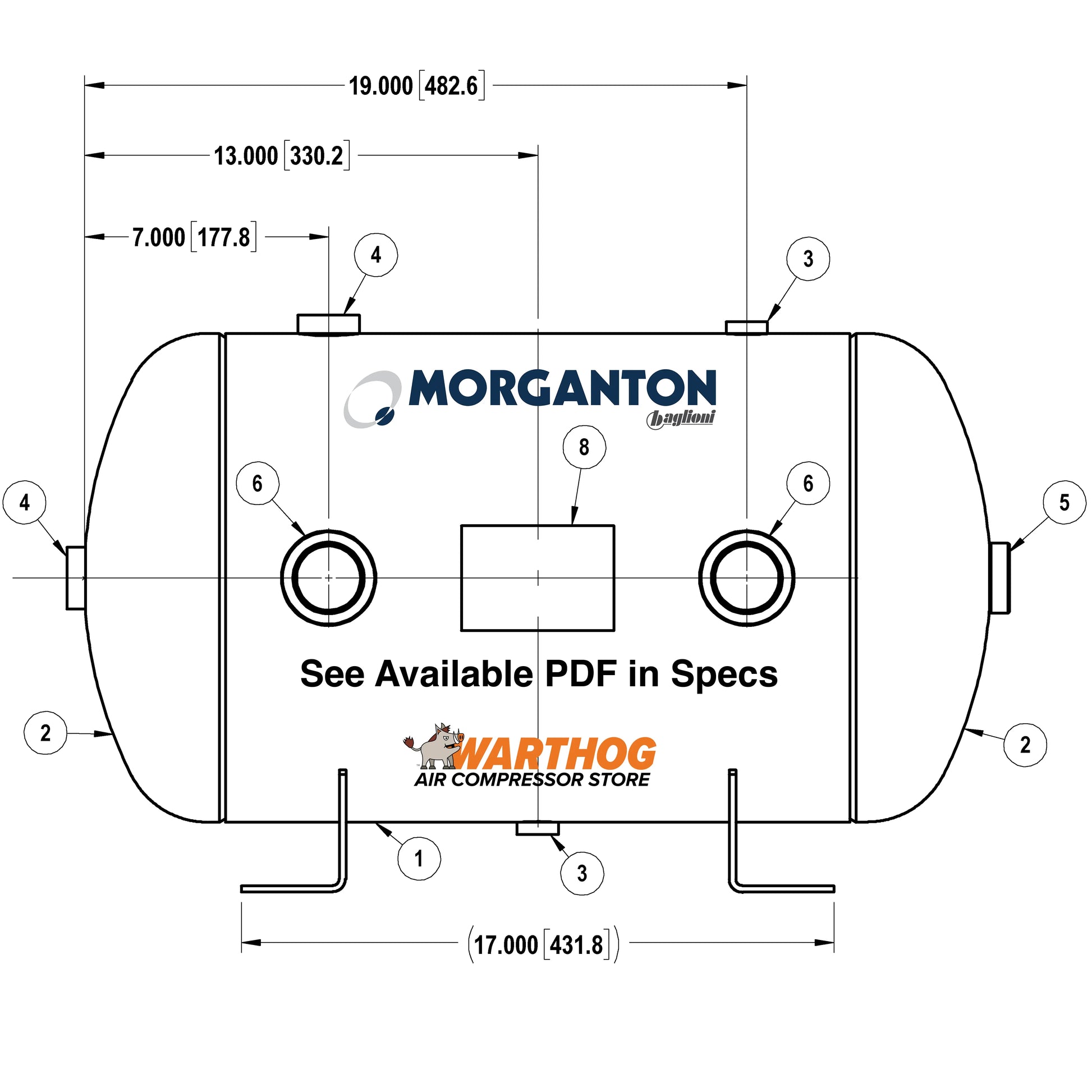 15 Gallon 200 PSI Horizontal Air Tank with Feet by Morganton | VES0010070 Morganton