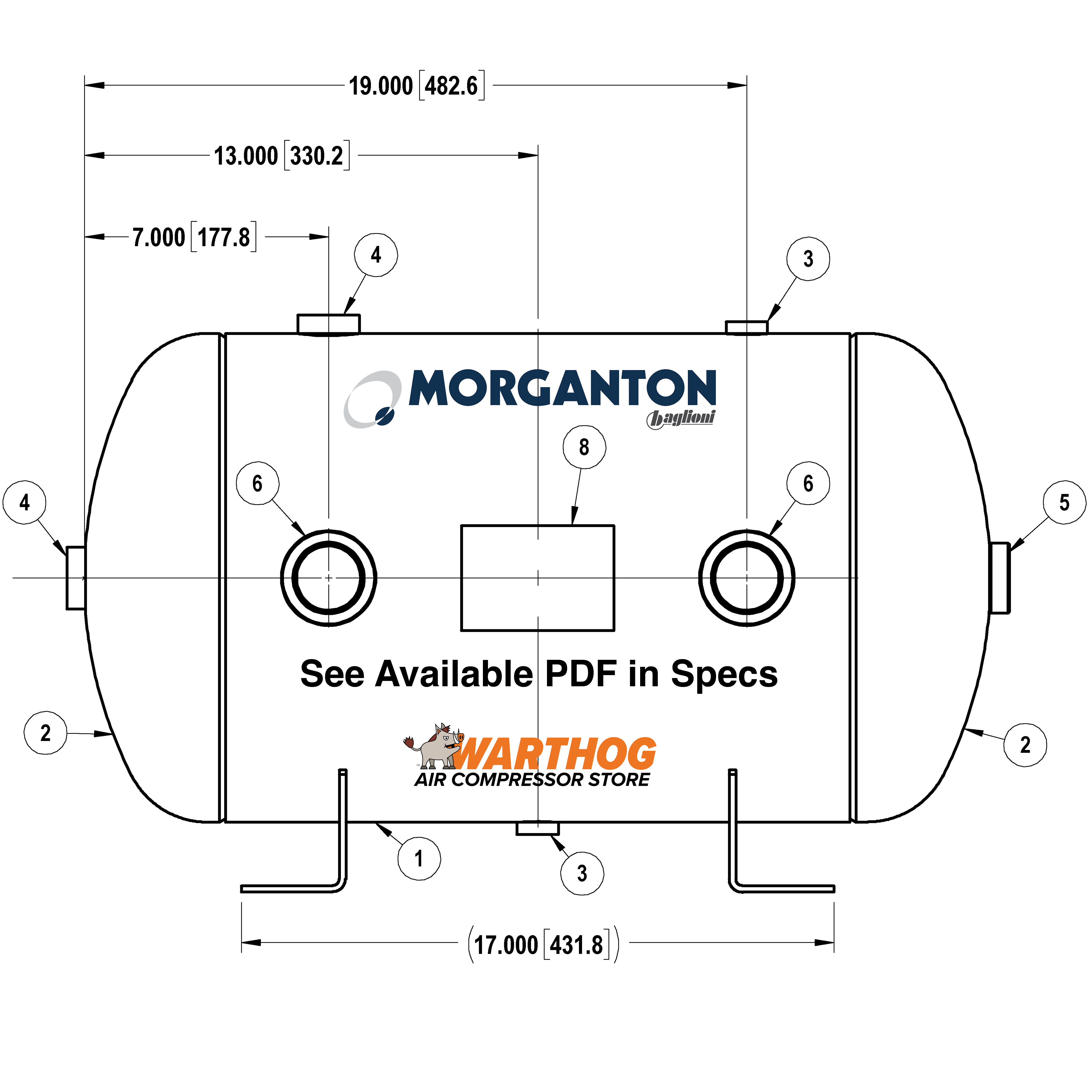 15 Gallon 200 PSI Horizontal Air Tank with Feet by Morganton | VES0010070