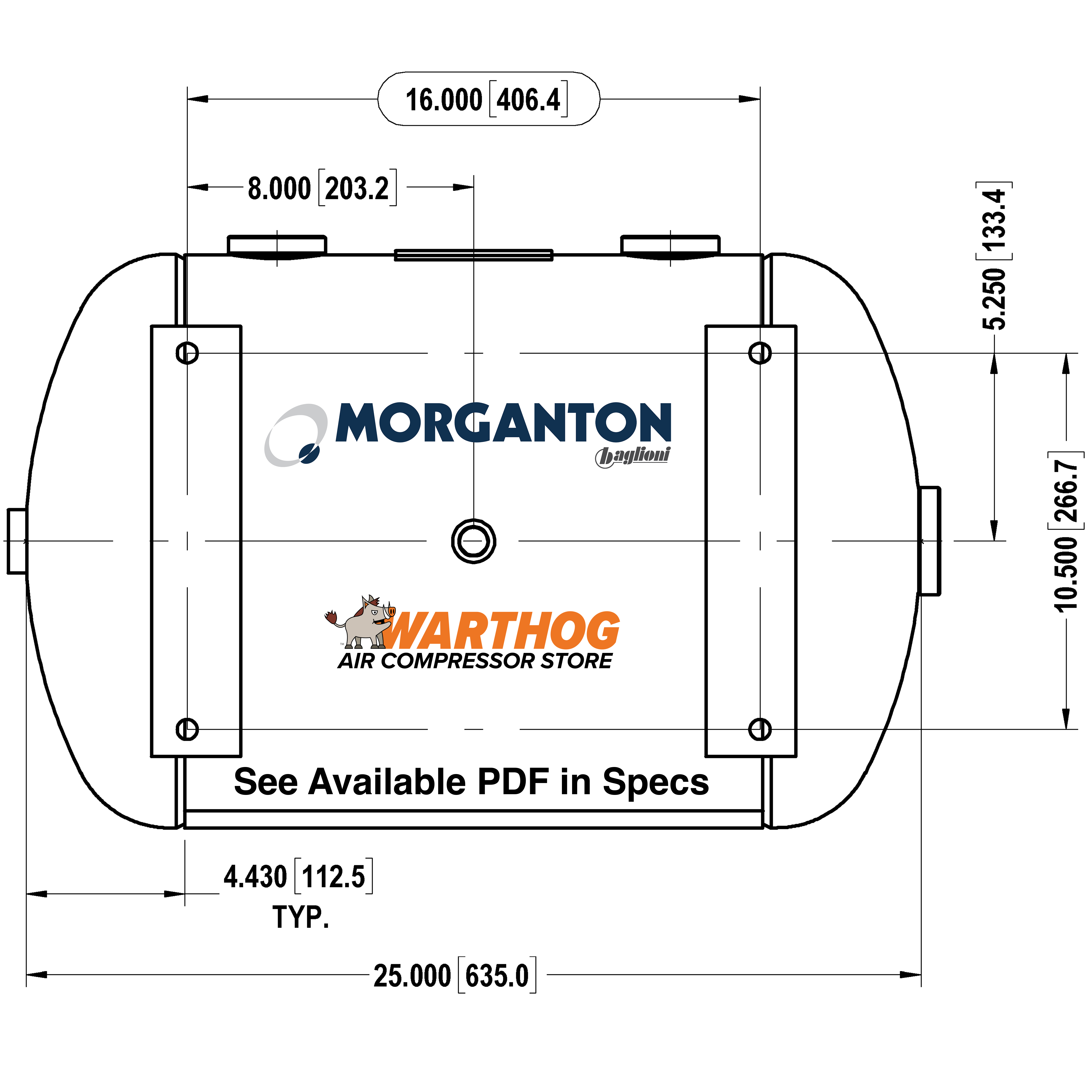 19 Gallon 200 PSI Horizontal Air Tank with Feet by Morganton | VES0010071