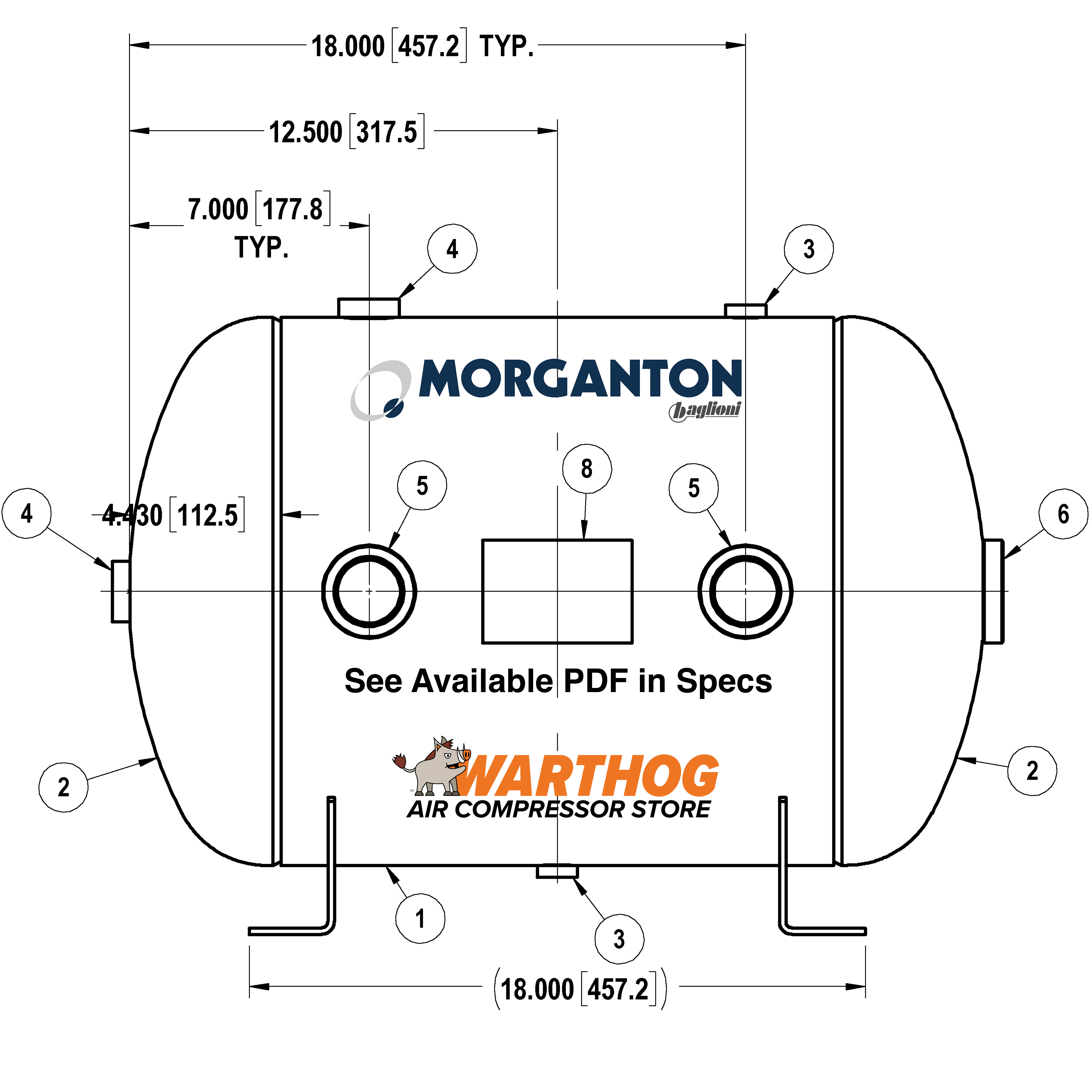 19 Gallon 200 PSI Horizontal Air Tank with Feet by Morganton | VES0010071