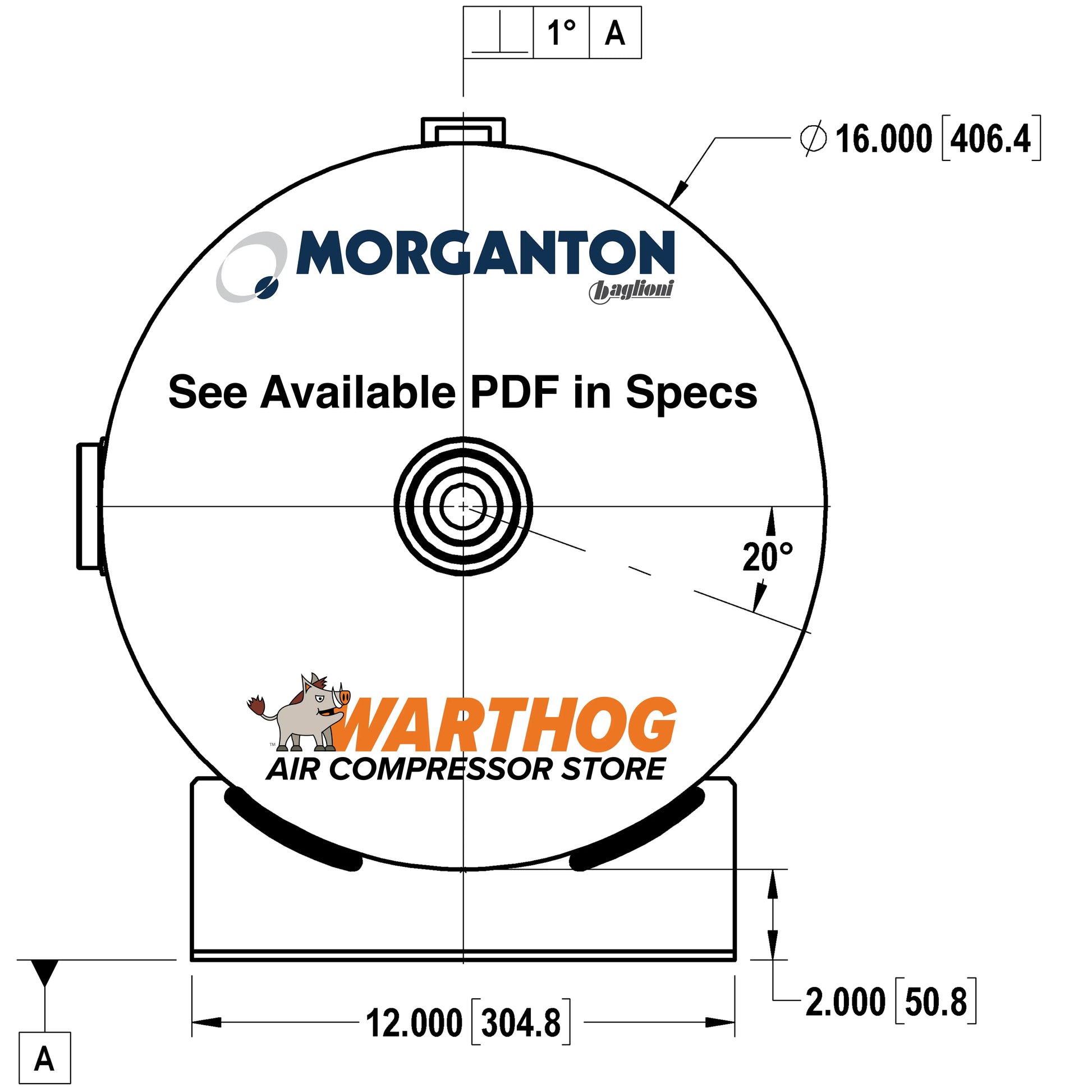 24 Gallon 200 PSI Horizontal Air Tank with Feet by Morganton | VES0010072 Morganton