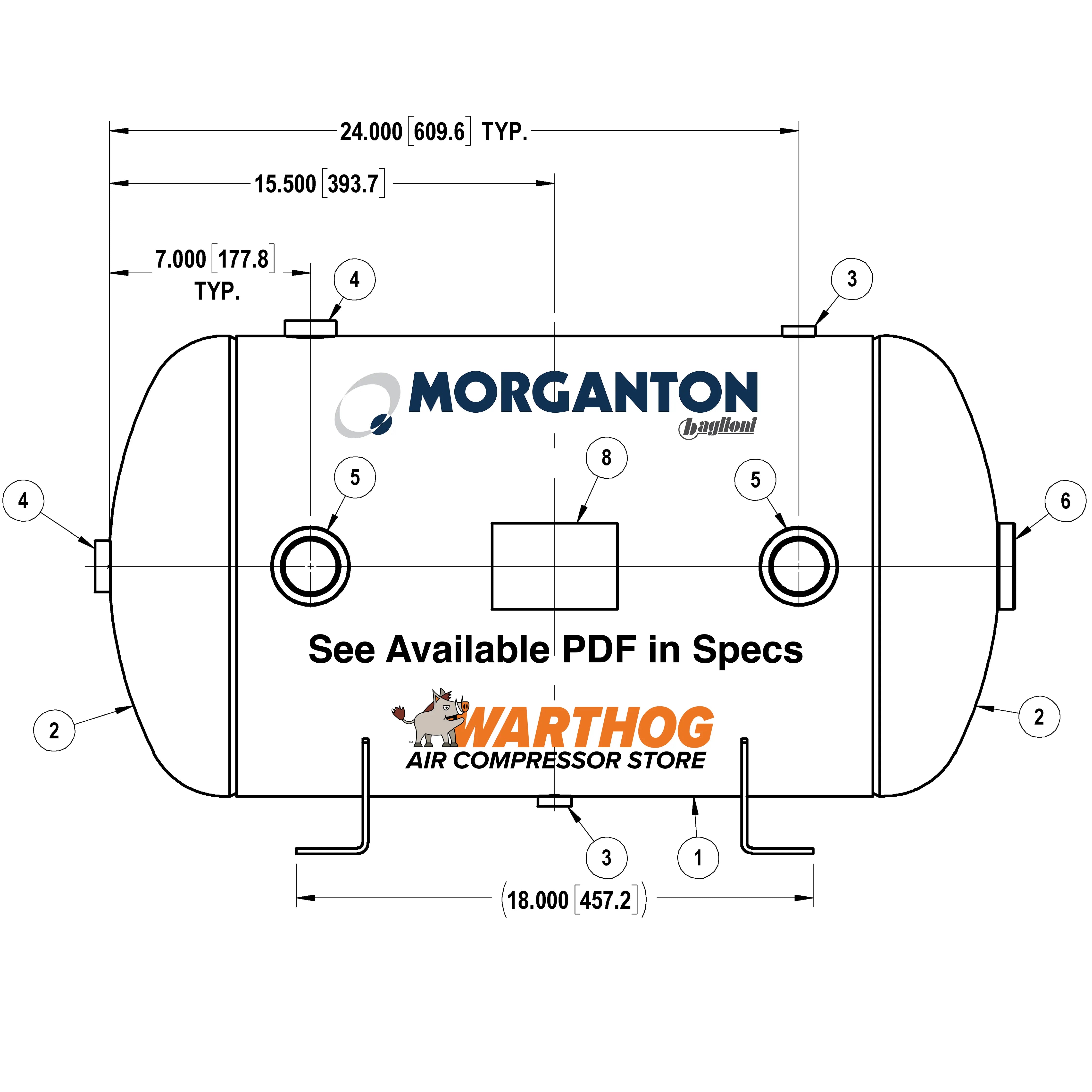 24 Gallon 200 PSI Horizontal Air Tank with Feet by Morganton | VES0010072 Morganton