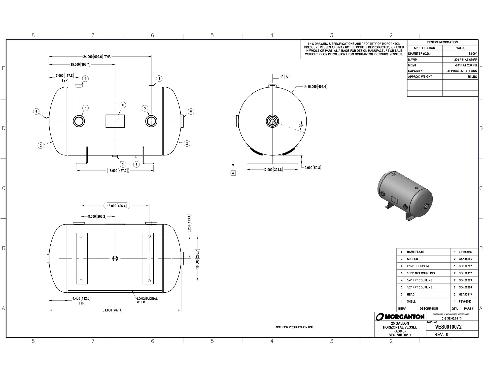 24 Gallon 200 PSI Horizontal Air Tank with Feet by Morganton | VES0010072 Morganton