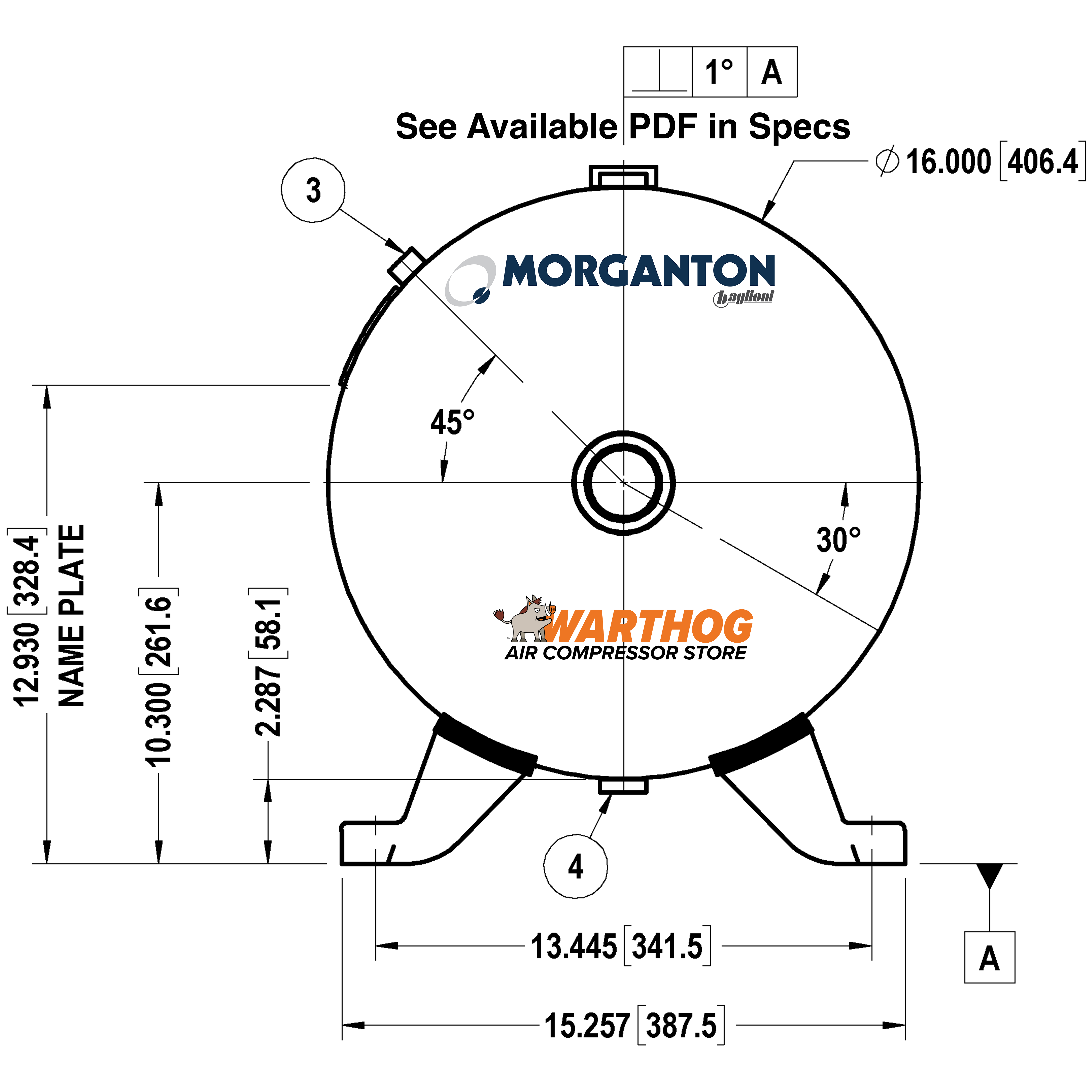 30 Gallon 300 PSI Horizontal Air Tank with Feet by Morganton | VES0010196