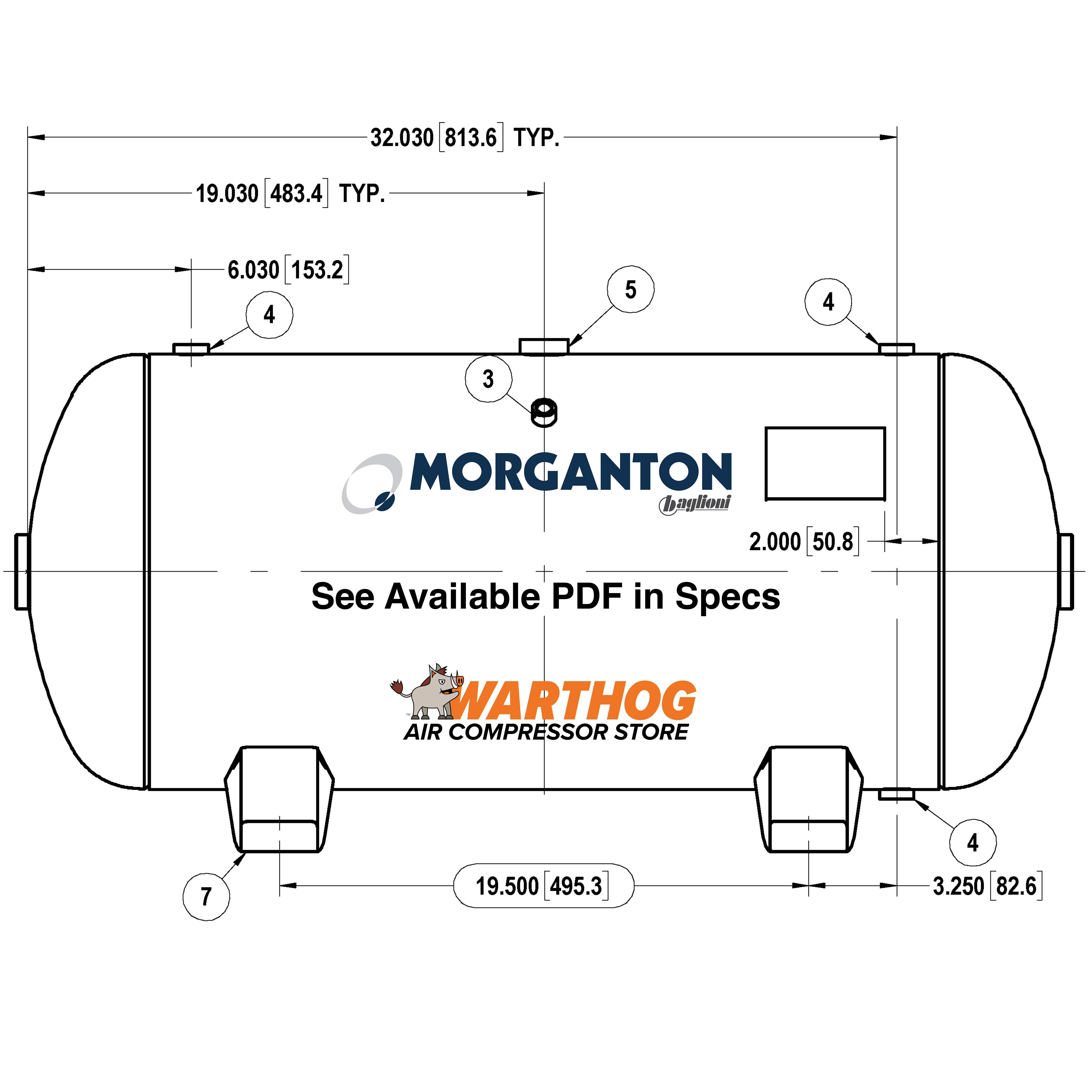 30 Gallon 300 PSI Horizontal Air Tank with Feet by Morganton | VES0010196