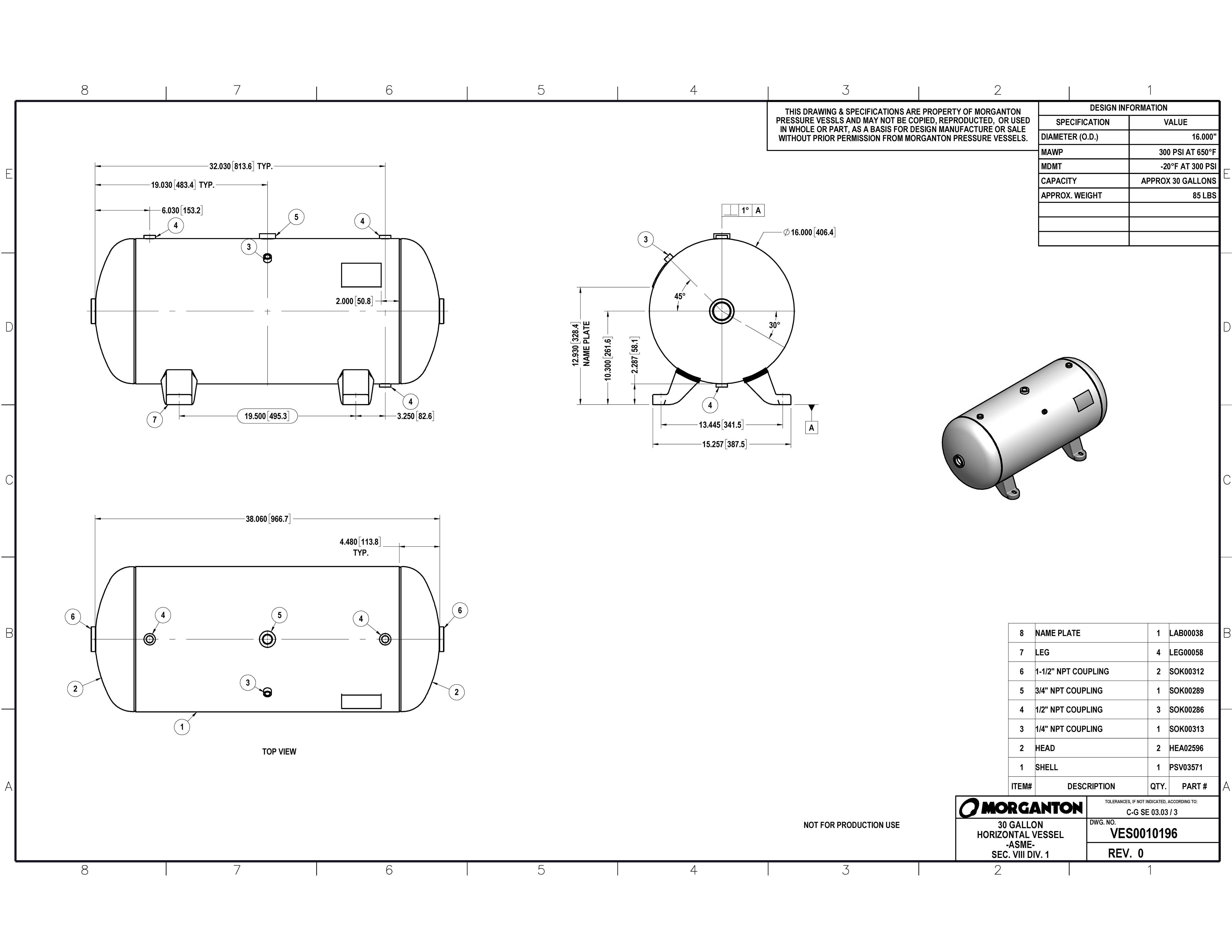 30 Gallon 300 PSI Horizontal Air Tank with Feet by Morganton | VES0010196