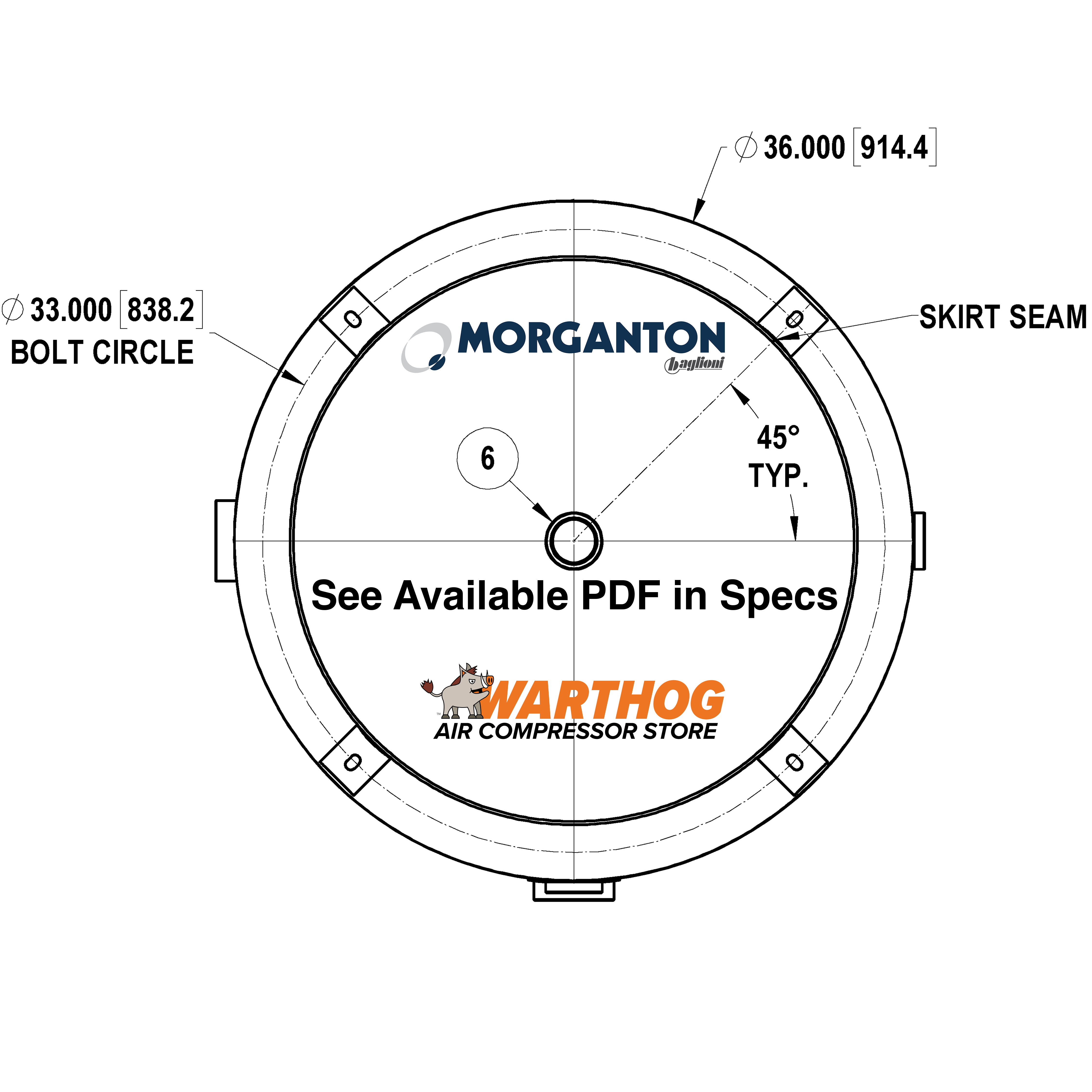 400 Gallon 165 PSI Vertical Air Tank with Base ring by Morganton | VES0010327