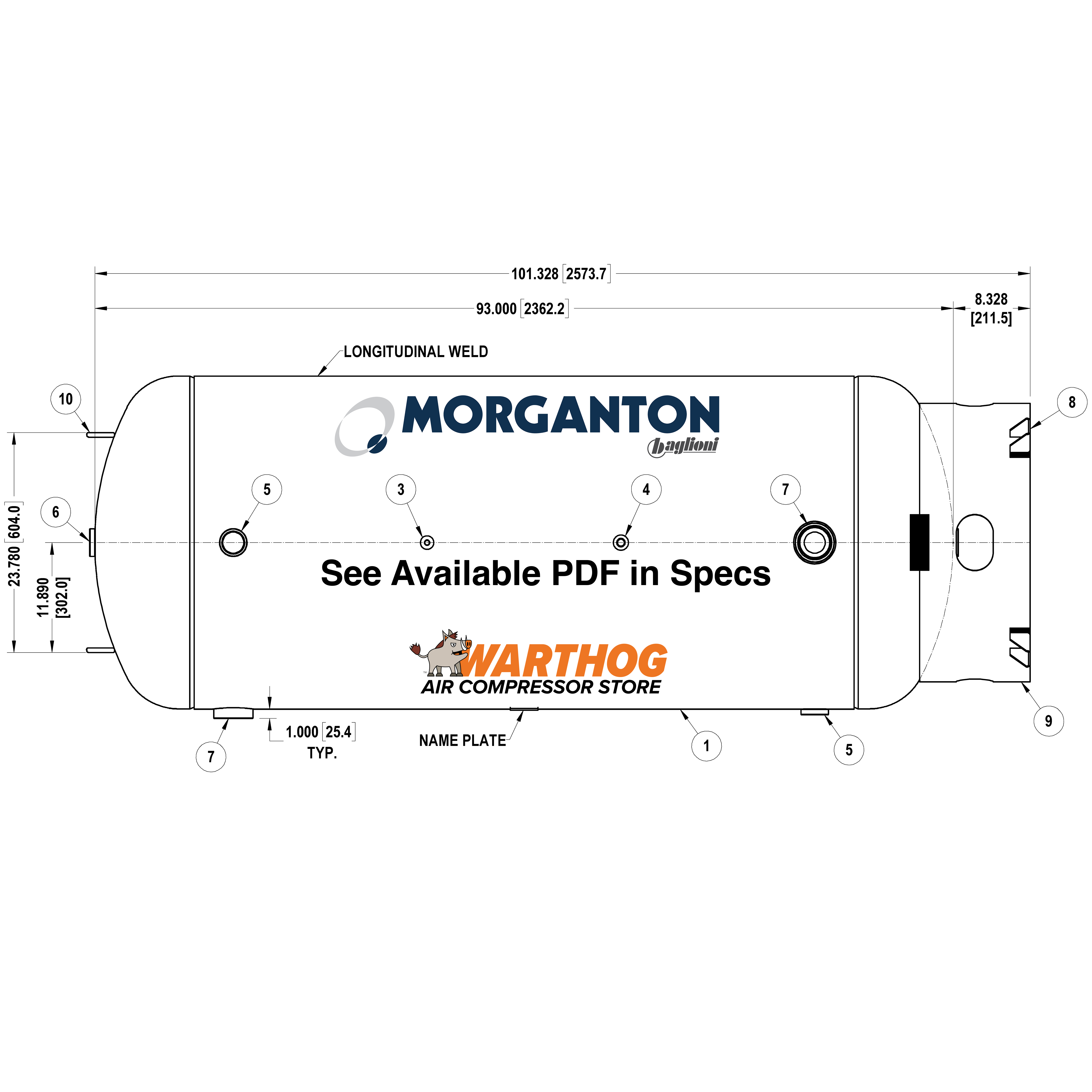 400 Gallon 165 PSI Vertical Air Tank with Base ring by Morganton | VES0010327