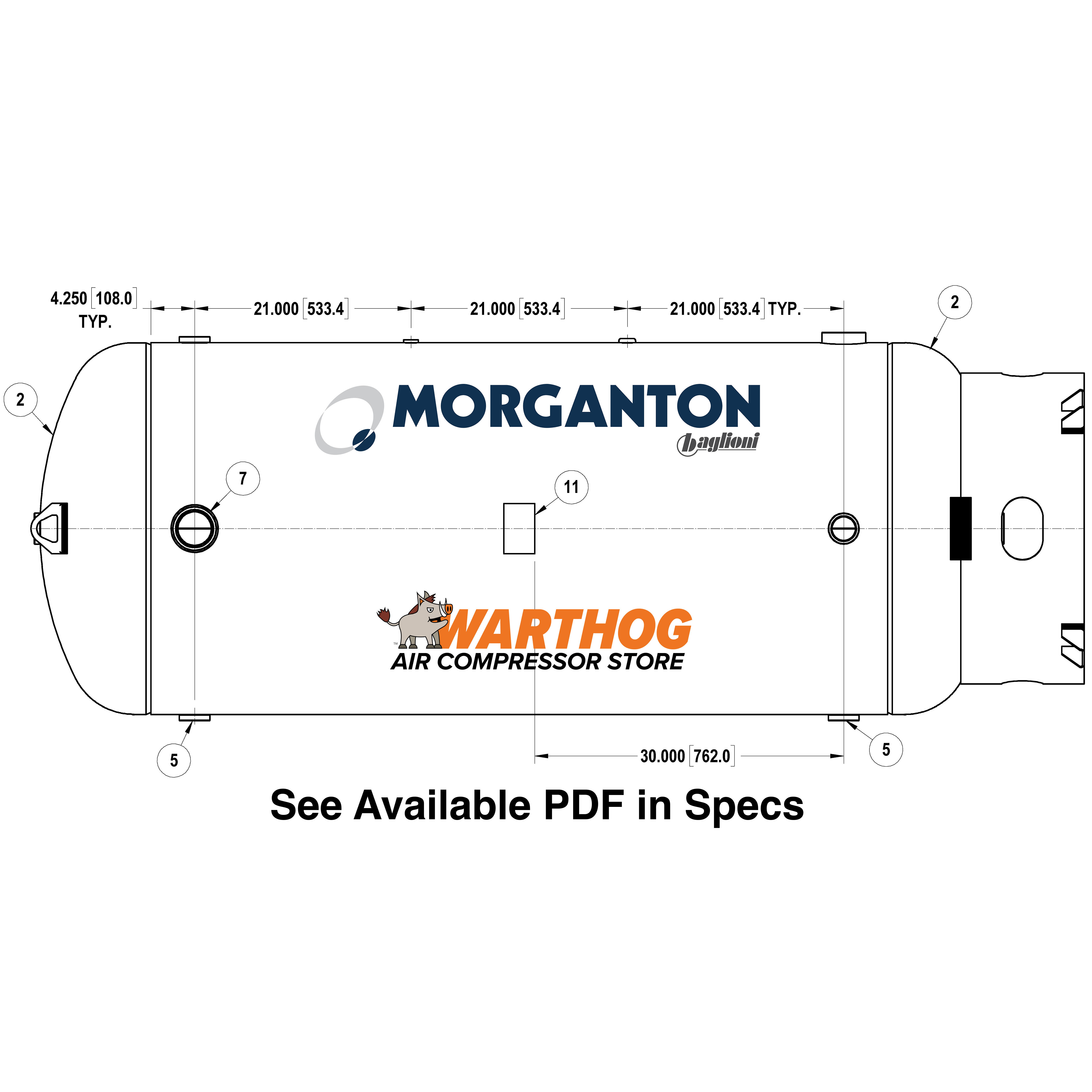 400 Gallon 165 PSI Vertical Air Tank with Base ring by Morganton | VES0010327