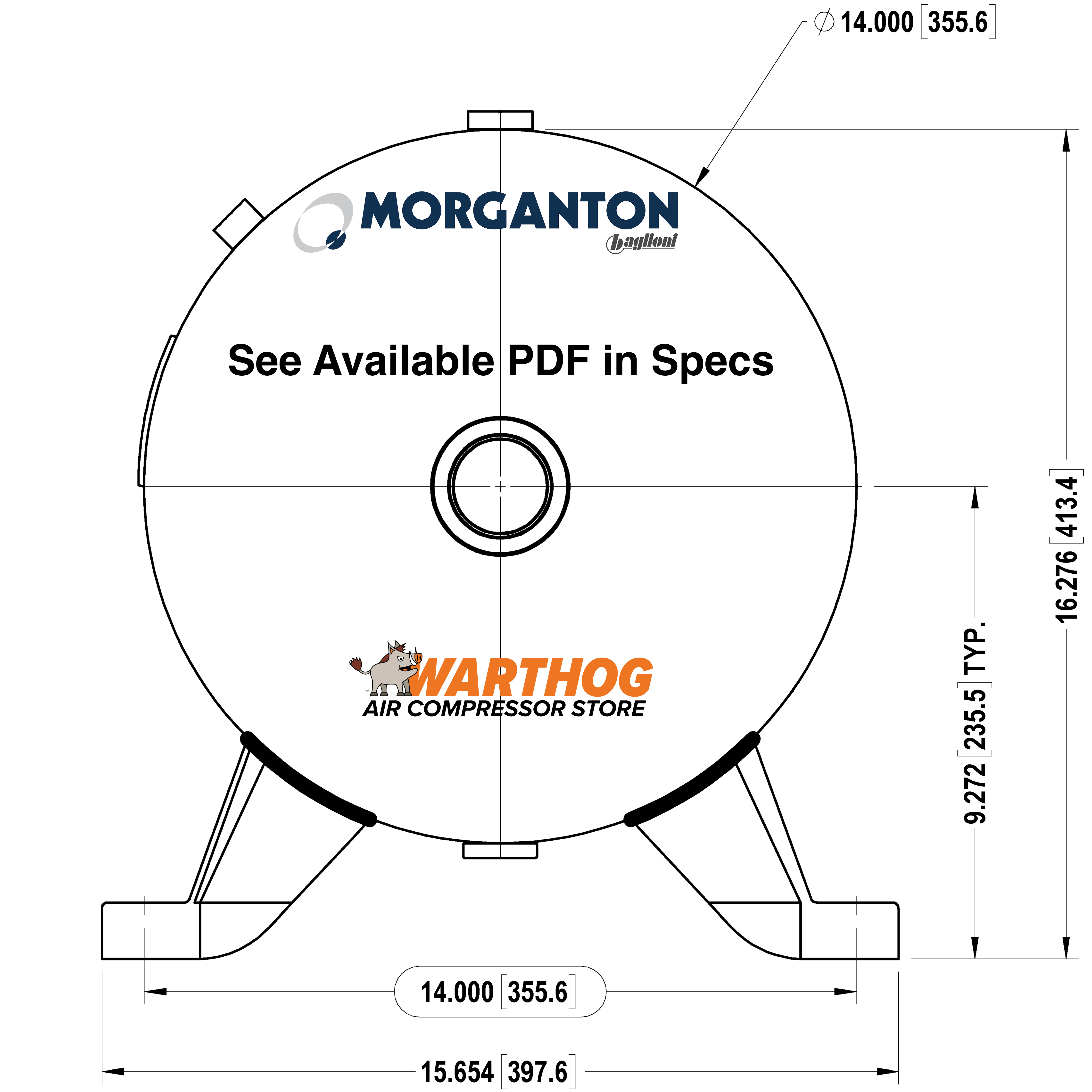 20 Gallon 300 PSI Horizontal Air Tank with Feet by Morganton | VES0010329