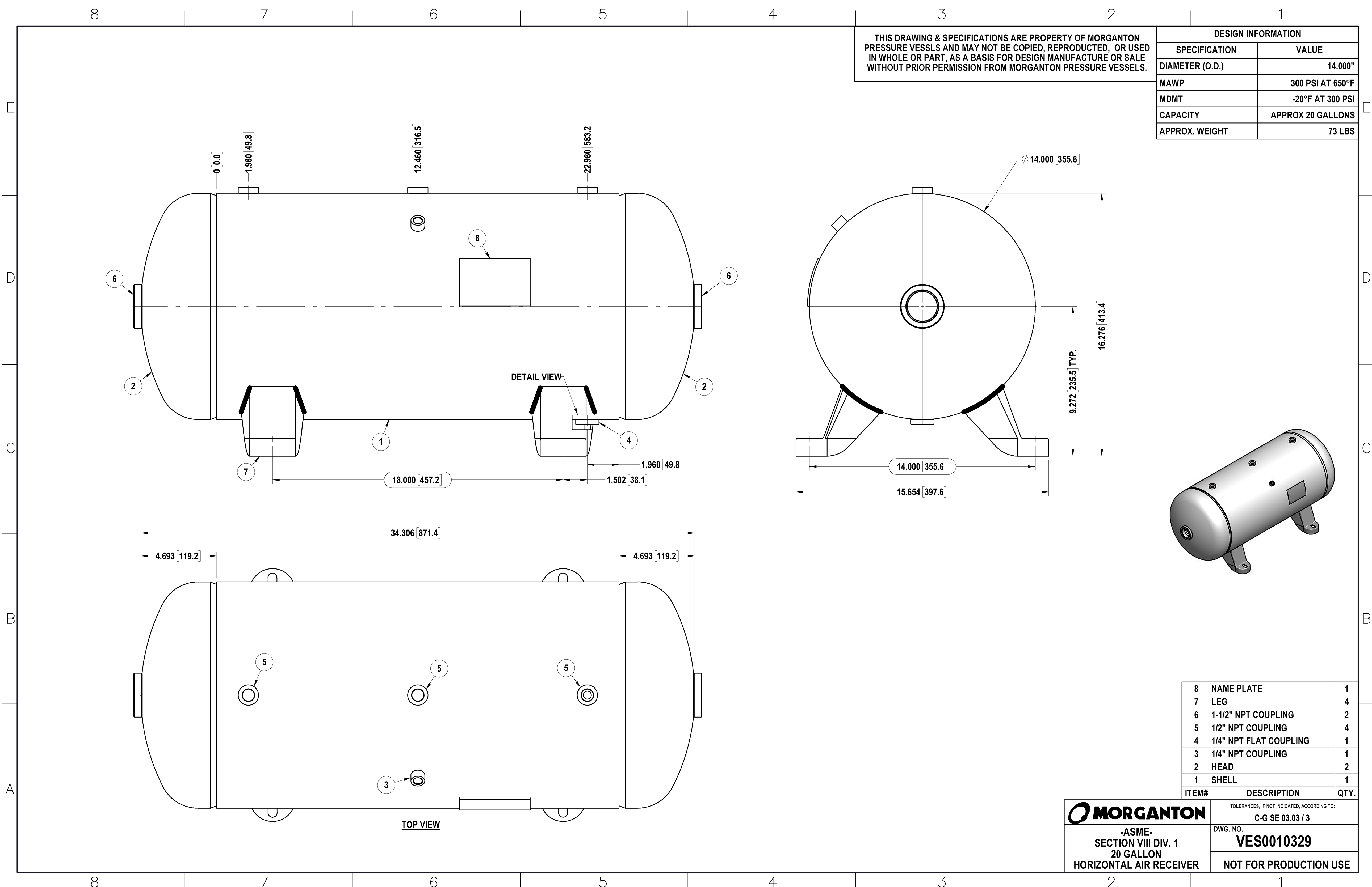 20 Gallon 300 PSI Horizontal Air Tank with Feet by Morganton | VES0010329