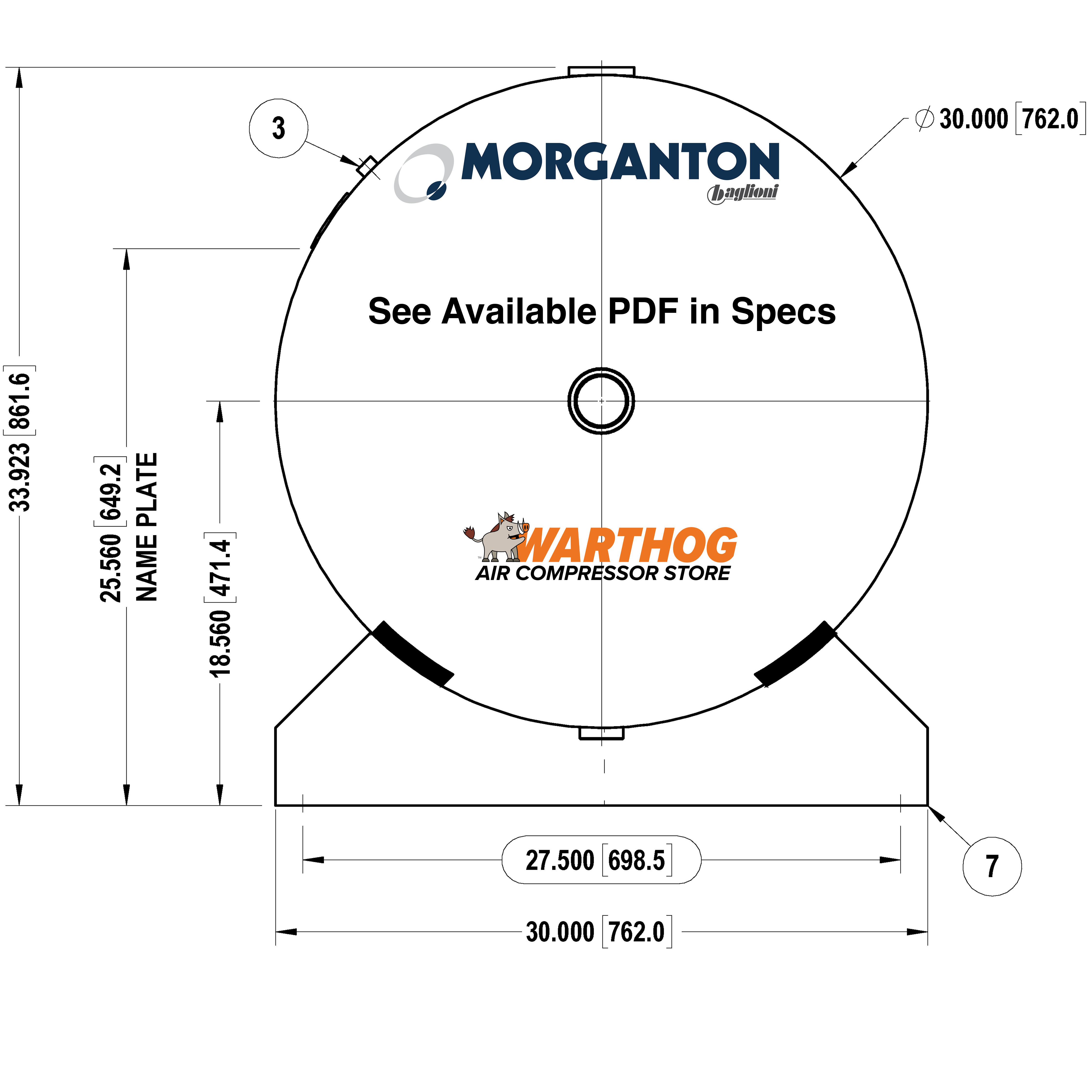 200 Gallon 200 PSI Horizontal Air Tank with Saddle by Morganton | VES0010339