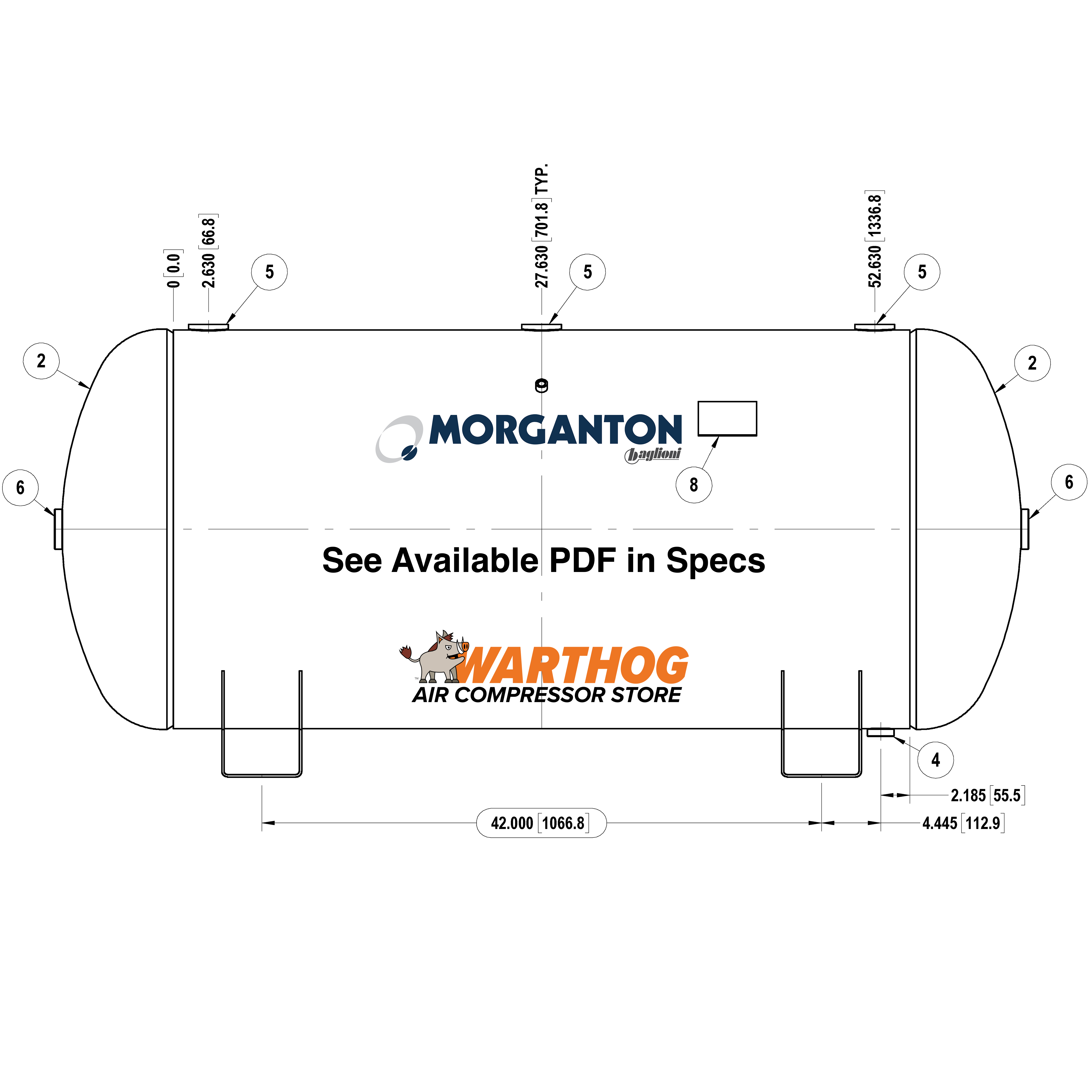 200 Gallon 200 PSI Horizontal Air Tank with Saddle by Morganton | VES0010339