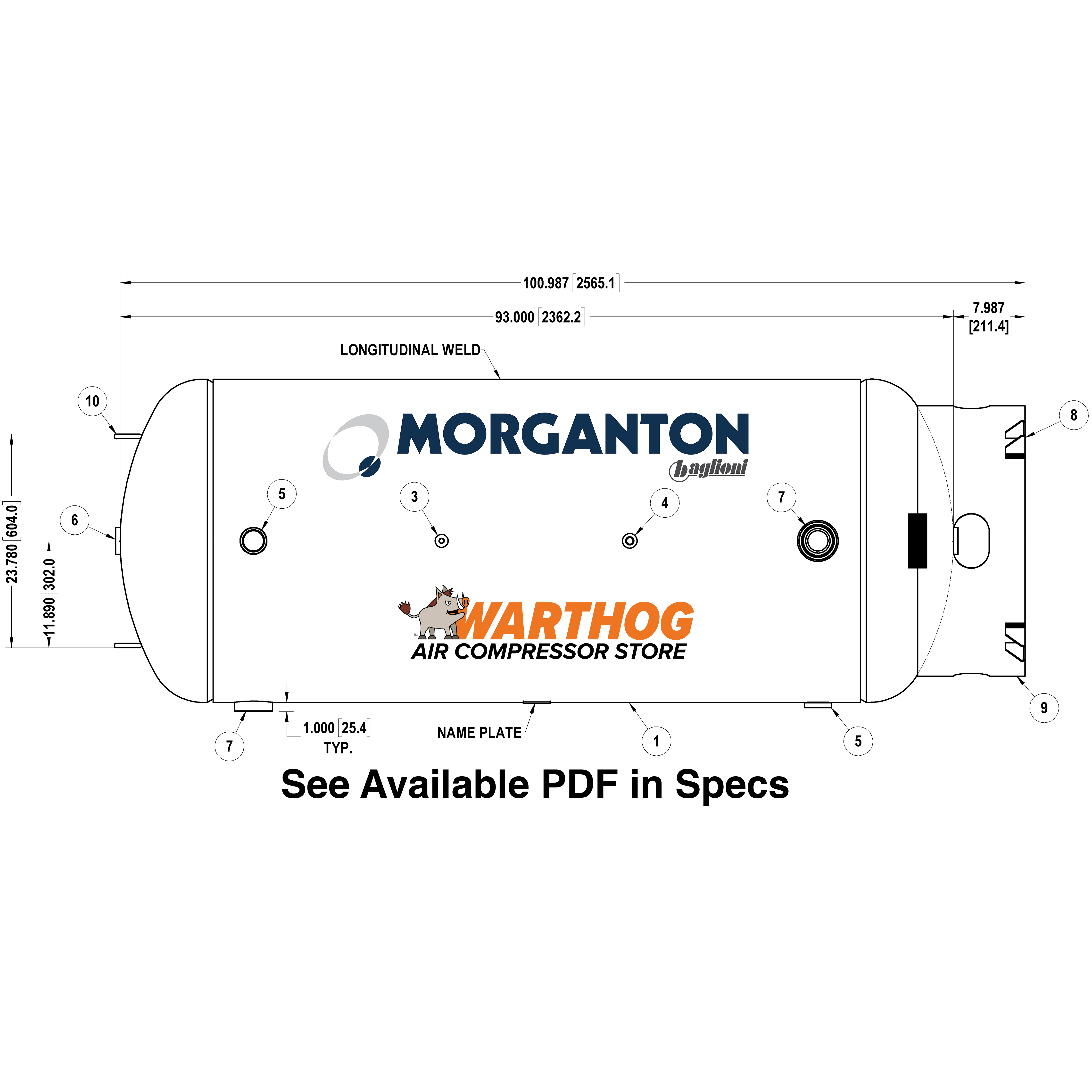 400 Gallon 300 PSI Vertical Air Tank with Base ring by Morganton | VES0010423