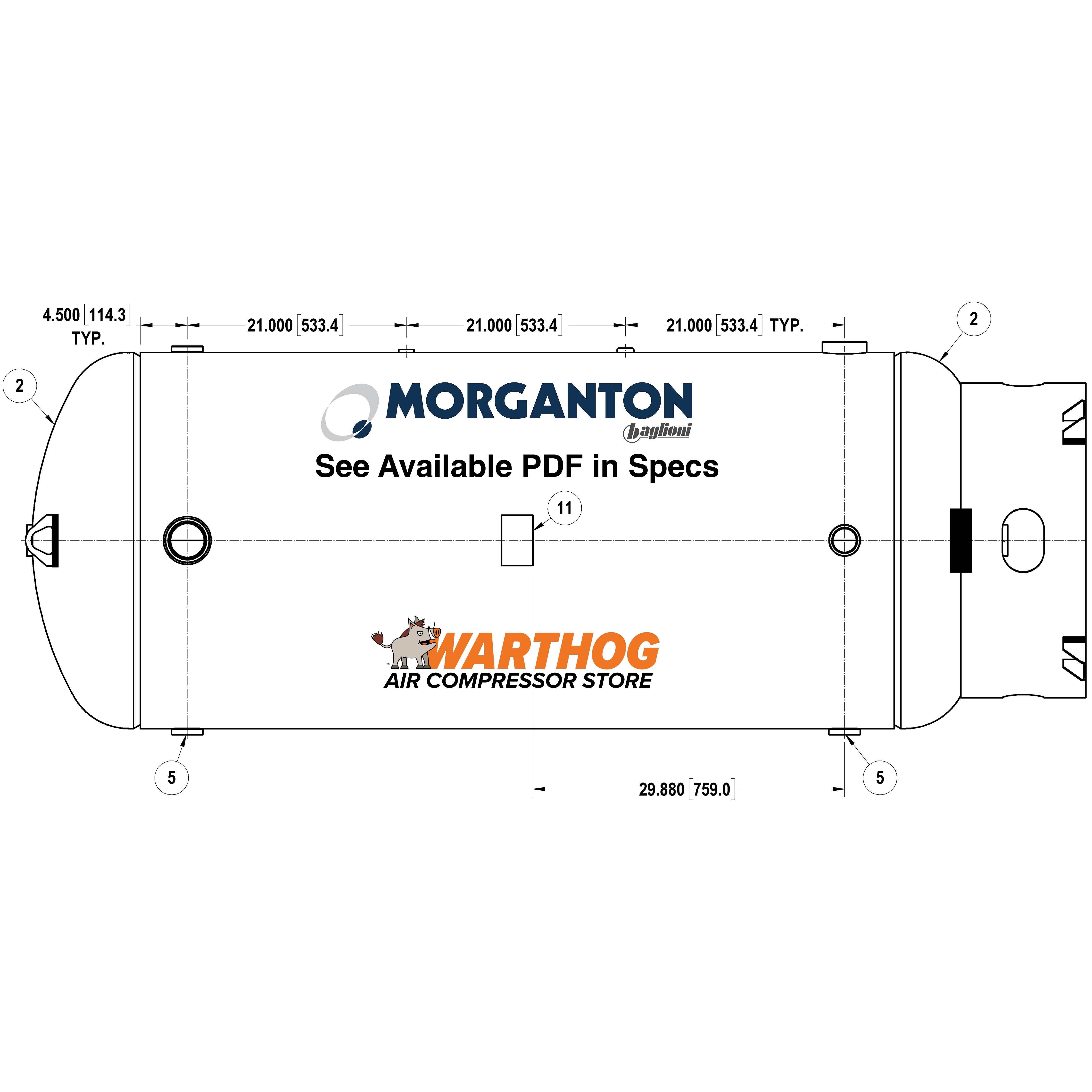 400 Gallon 300 PSI Vertical Air Tank with Base ring by Morganton | VES0010423
