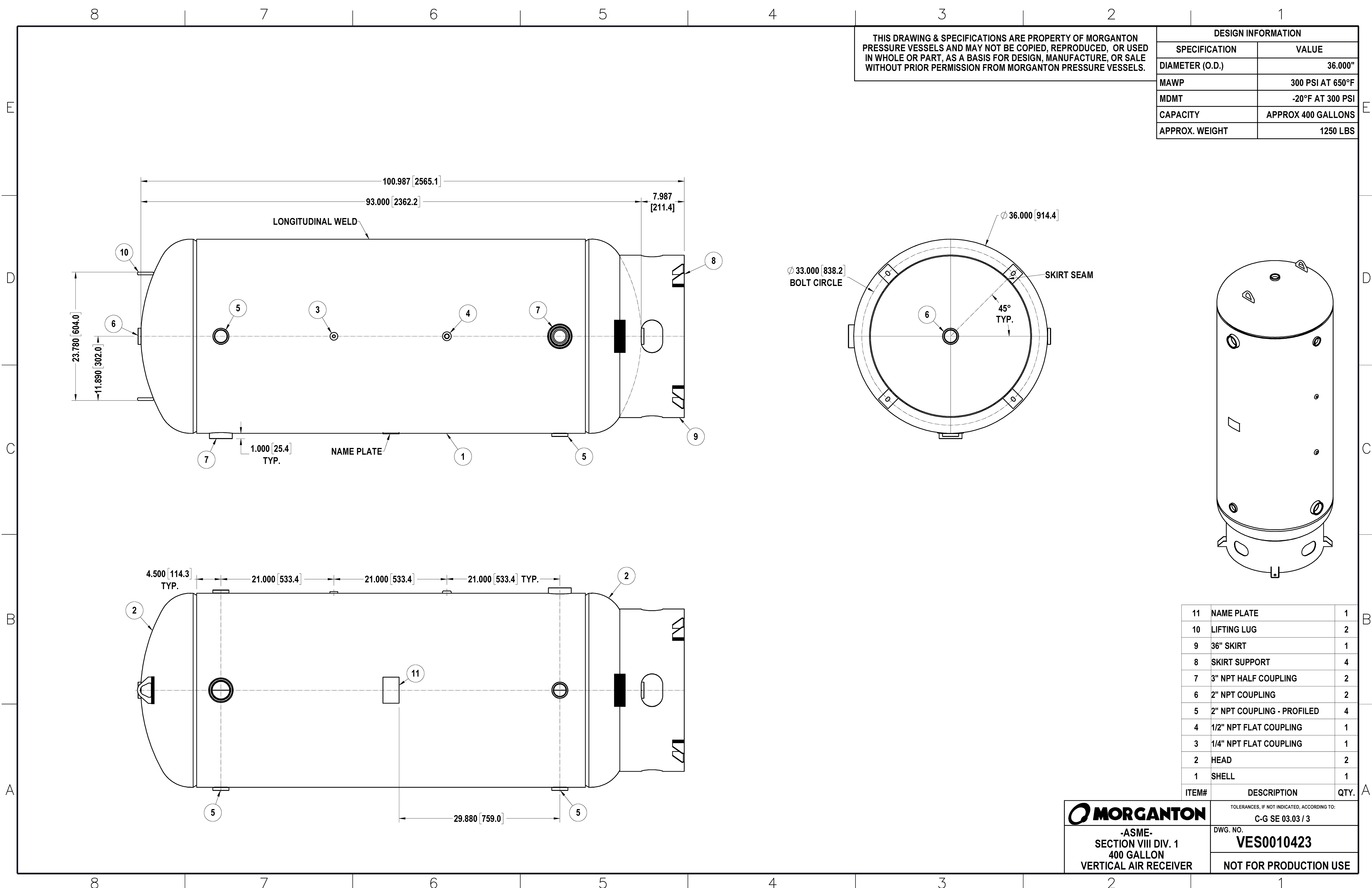 400 Gallon 300 PSI Vertical Air Tank with Base ring by Morganton | VES0010423
