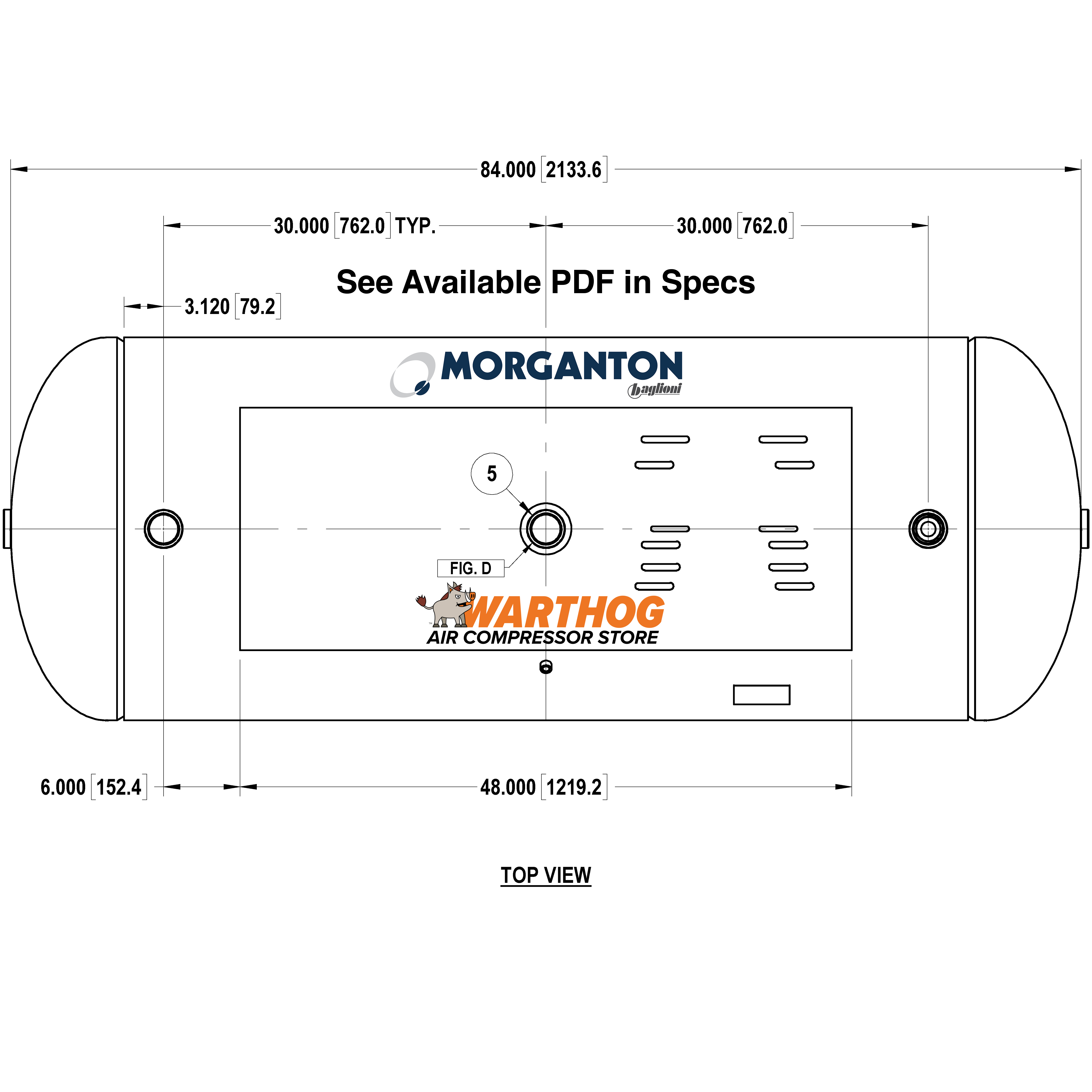 240 Gallon 300 PSI Horizontal Air Tank with Saddle+Top plate by Morganton | VES0010449