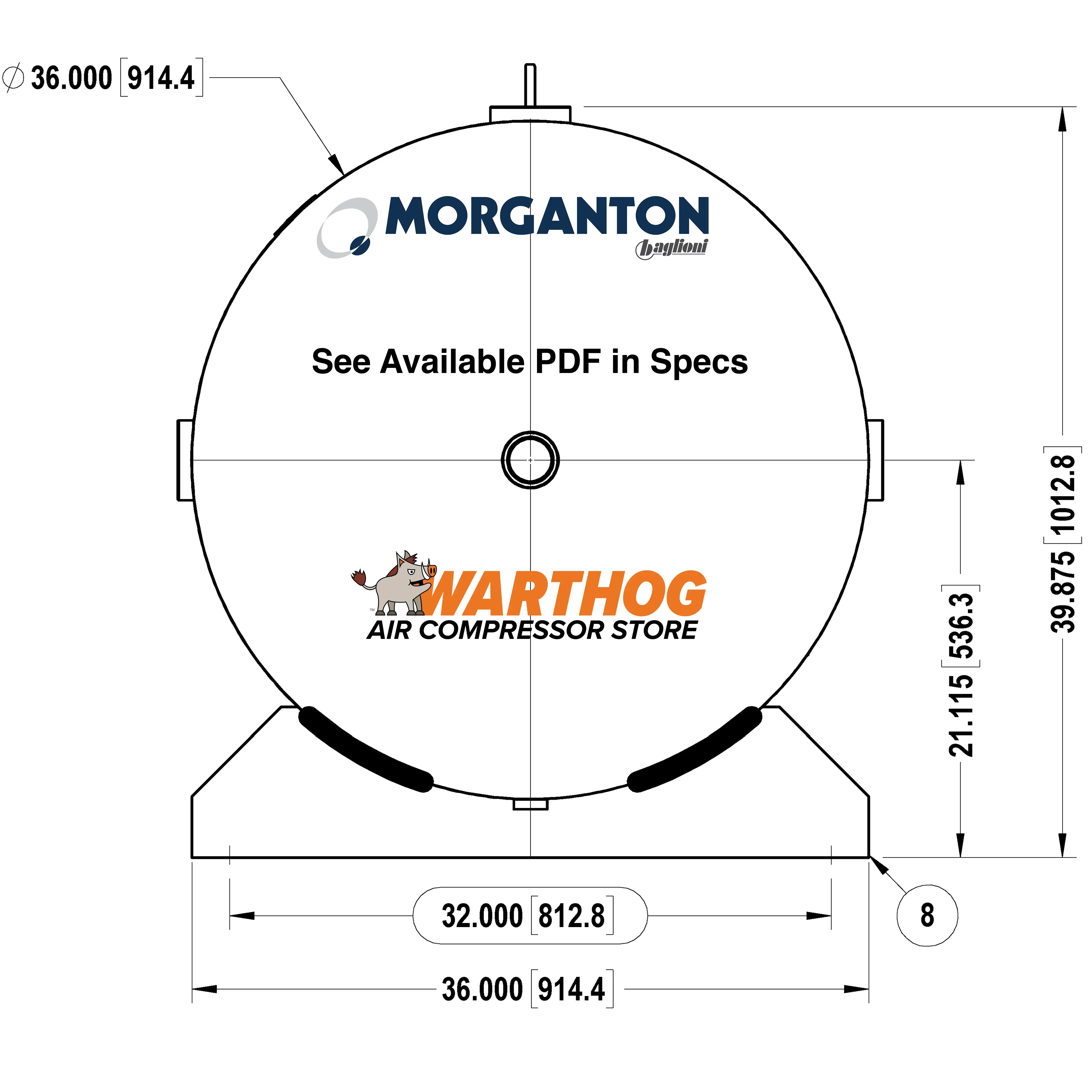 400 Gallon 165PSI Horizontal Air Tank By Morganton with Saddle legs | VES0010575 Morganton