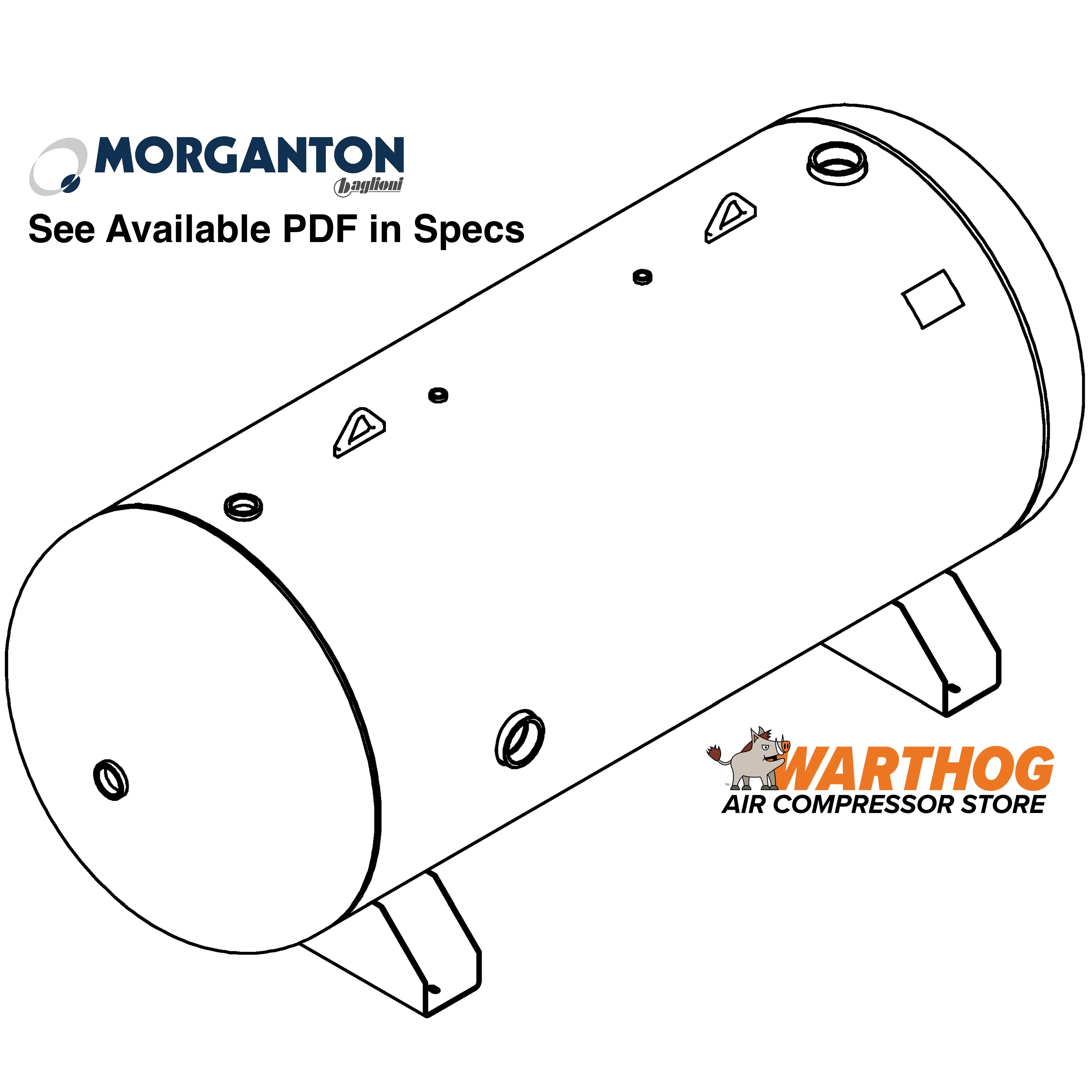 400 Gallon 165PSI Horizontal Air Tank By Morganton with Saddle legs | VES0010575 Morganton