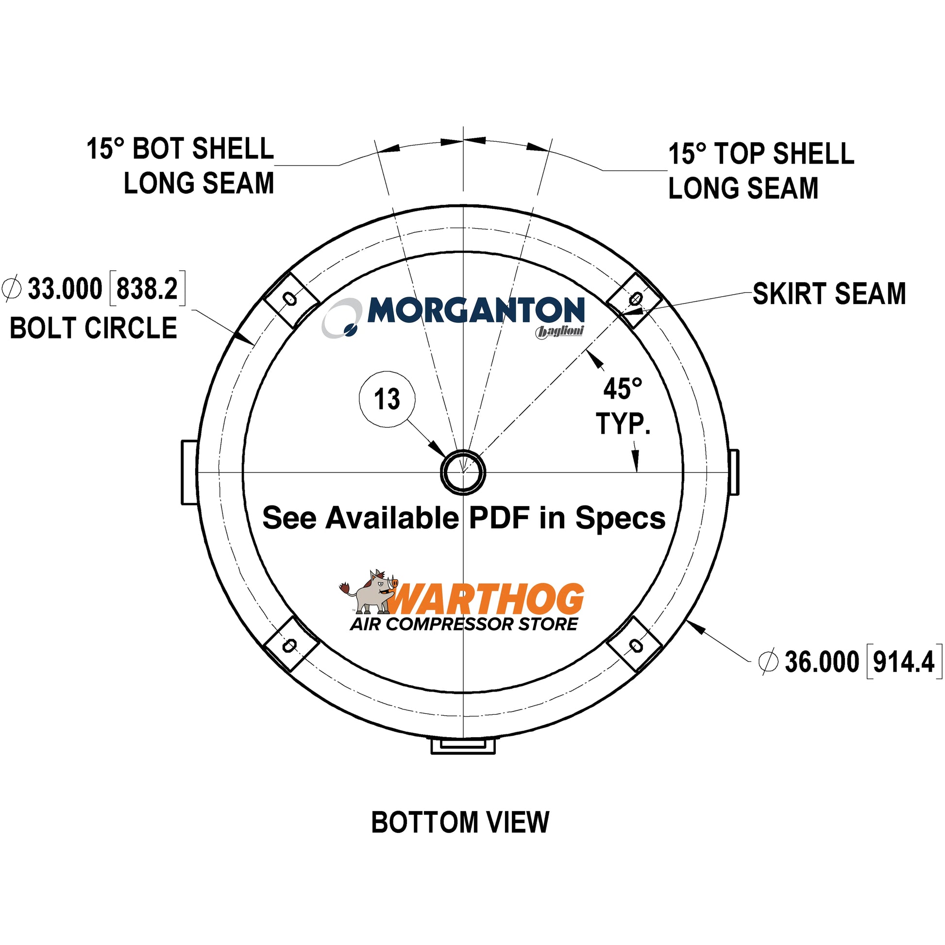 500 Gallon 165 PSI Vertical Air Tank with Base ring by Morganton | VES0010667 Morganton
