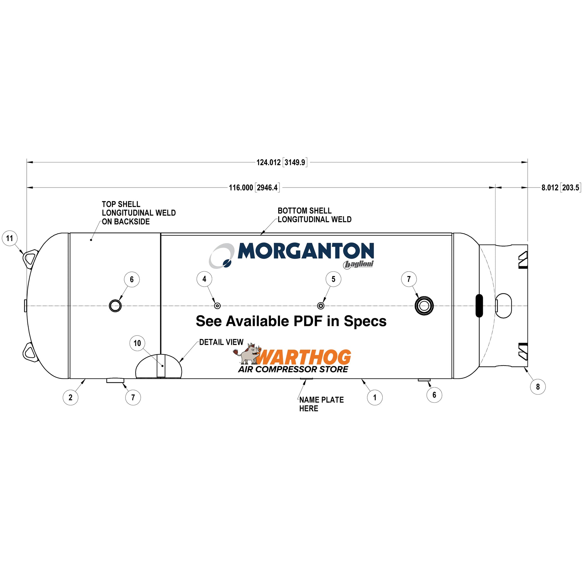 500 Gallon 165 PSI Vertical Air Tank with Base ring by Morganton | VES0010667 Morganton